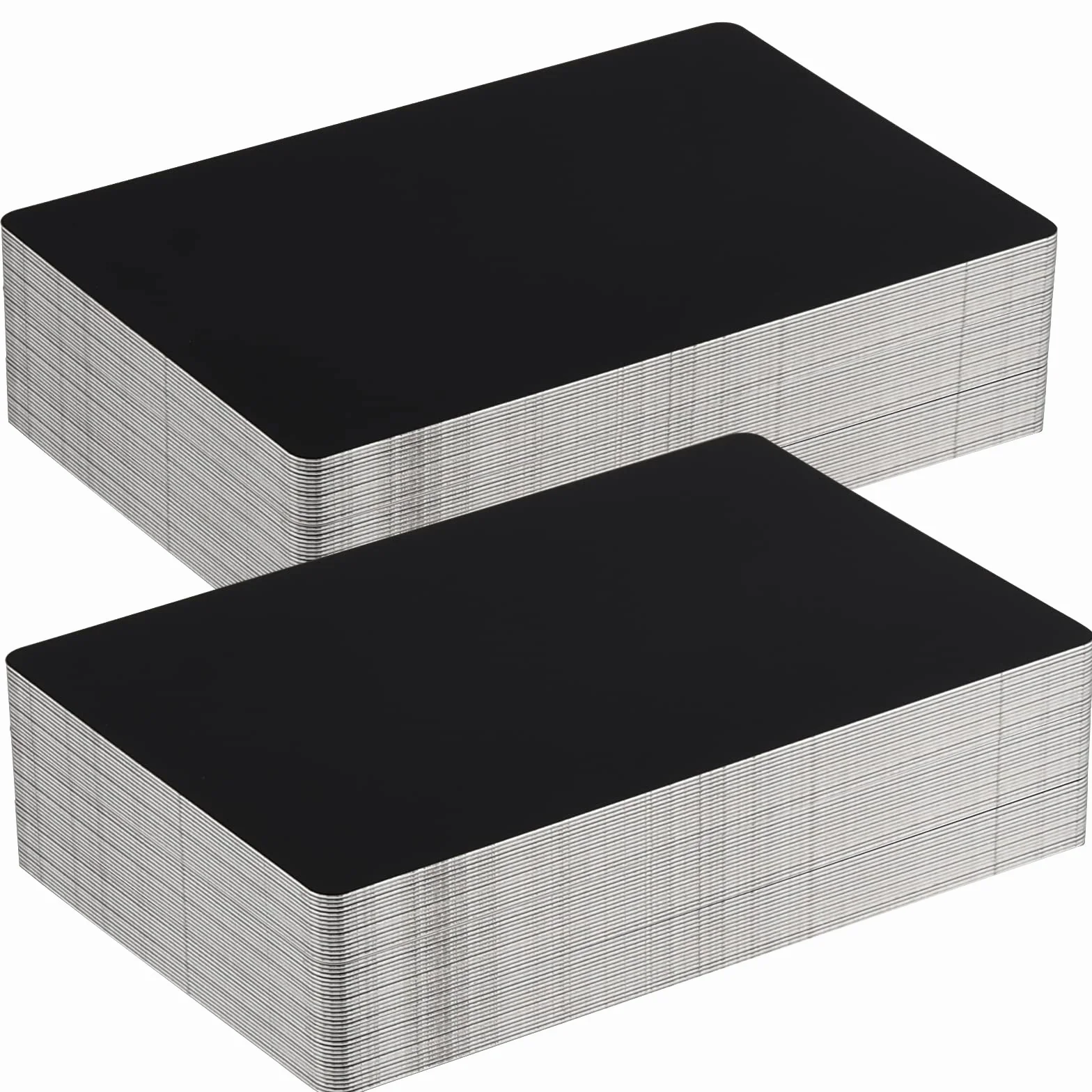 Lot de 100 Cartes de Visite en Métal Noir Aluminium Gravure Laser Professionnelles 86 x 54 x 0,21 mm