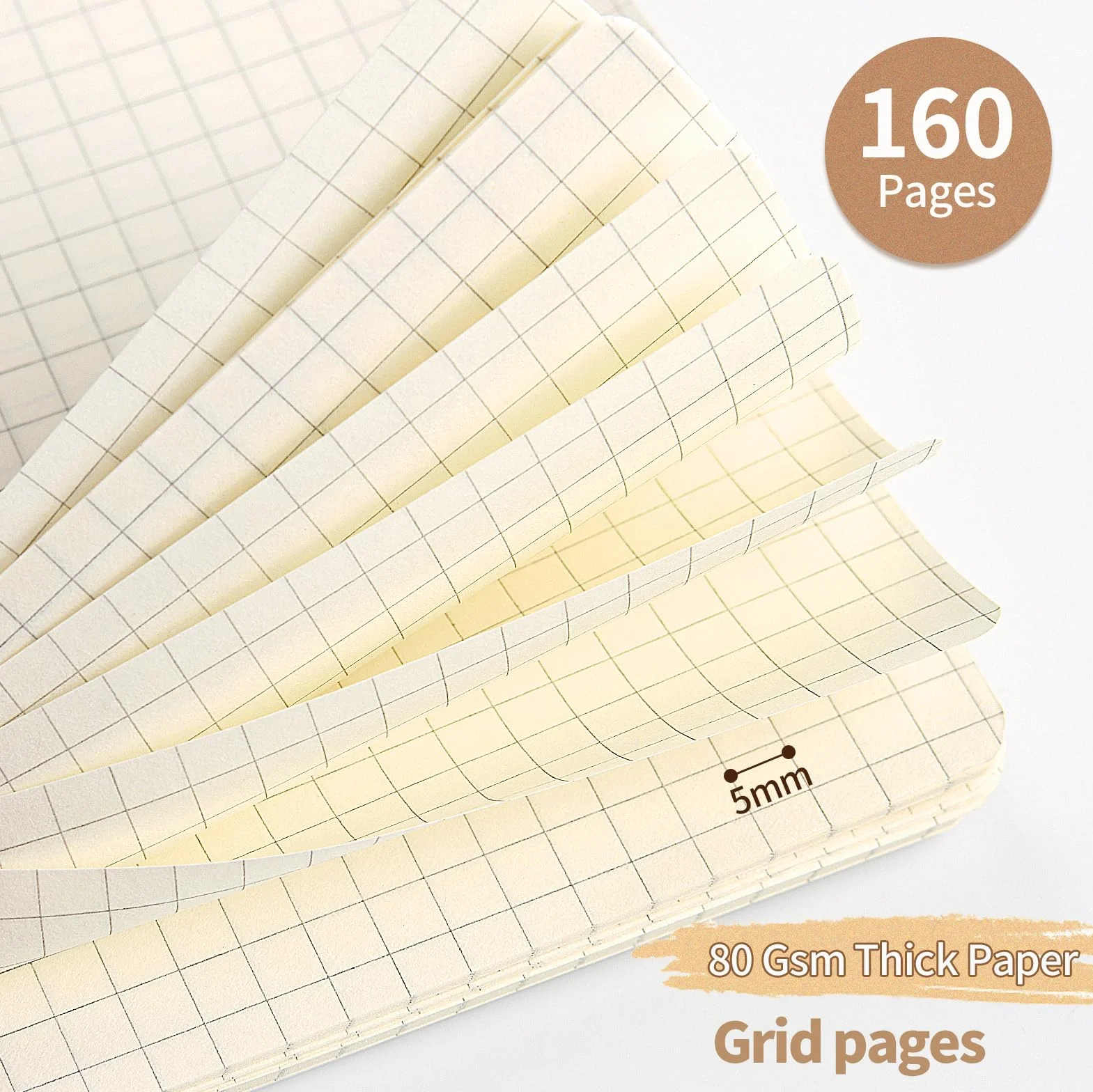 Cahier à Spirale A5 Petits Carreaux Lot de 4 Carnet de Notes Couverture Kraft 80 Feuilles 160 Pages 80g