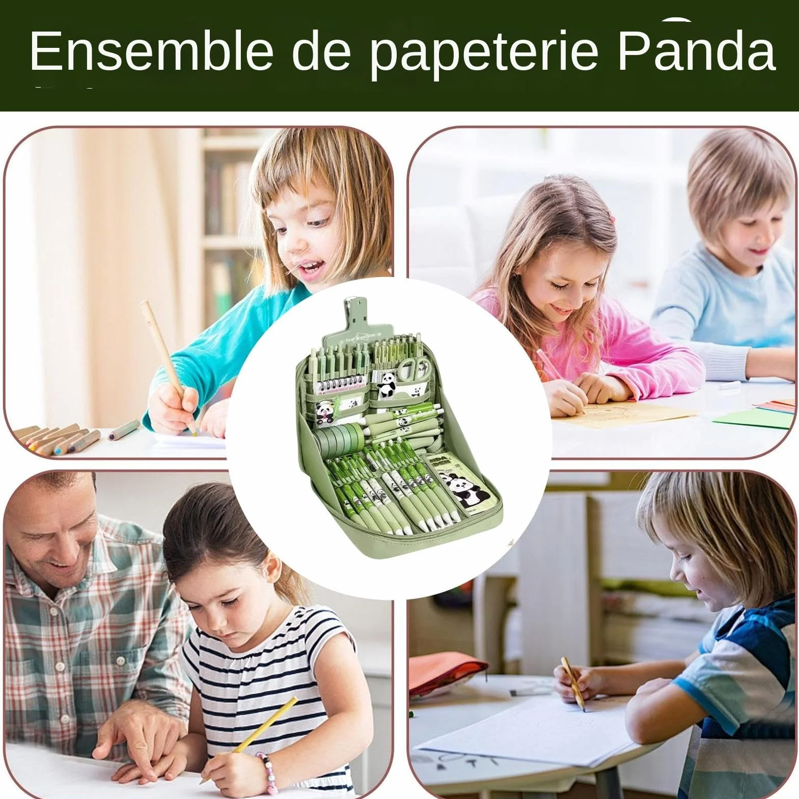 Ensemble Papeterie Panda, Trousse à Crayons Grande Capacité, Kit Fournitures Scolaires pour Enfant