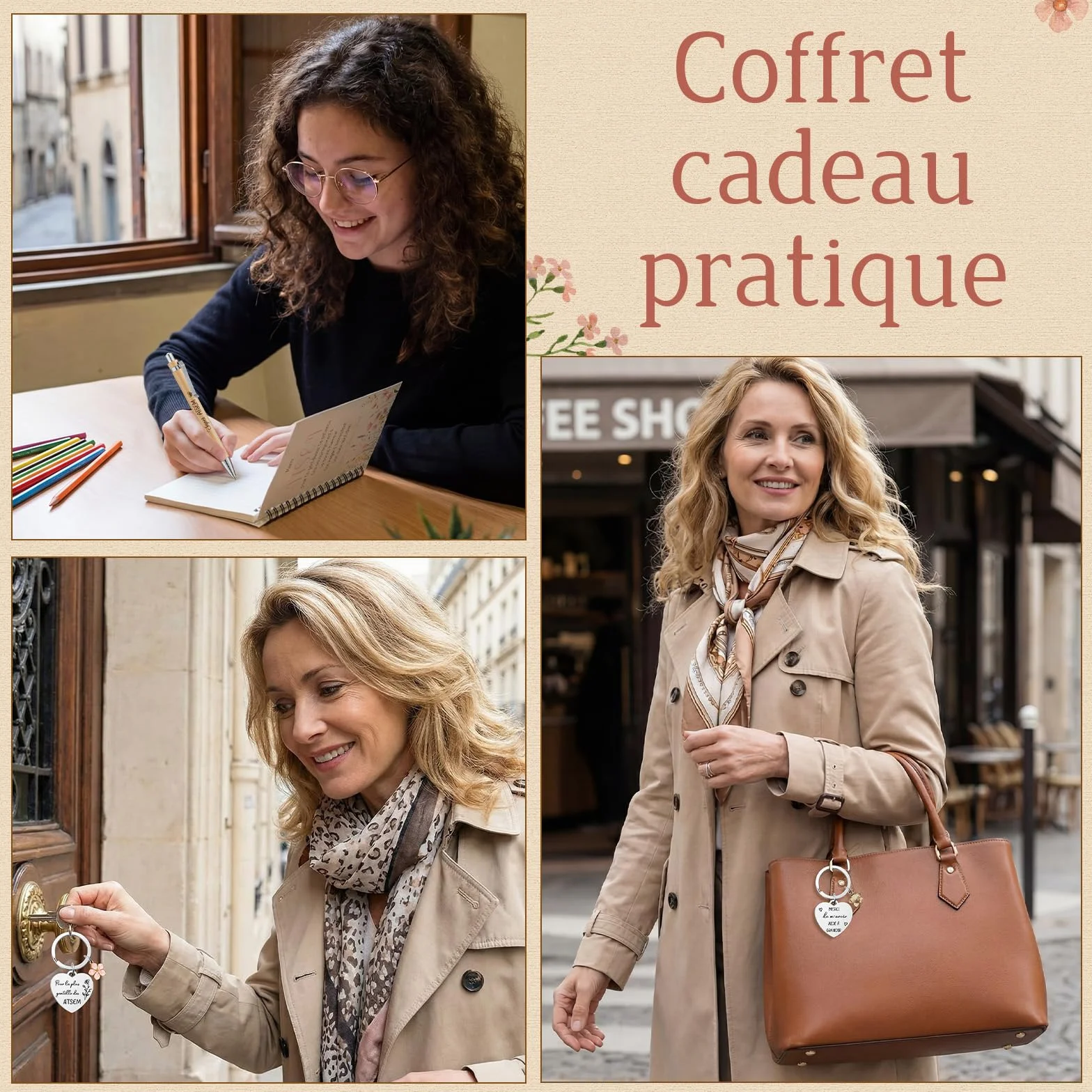 Cadeaux Merci pour ATSEM Sac Fourre-Tout Porte-Clés Stylo Carnet à Spirale Enveloppe Plaque de Cœur Fin d'Année