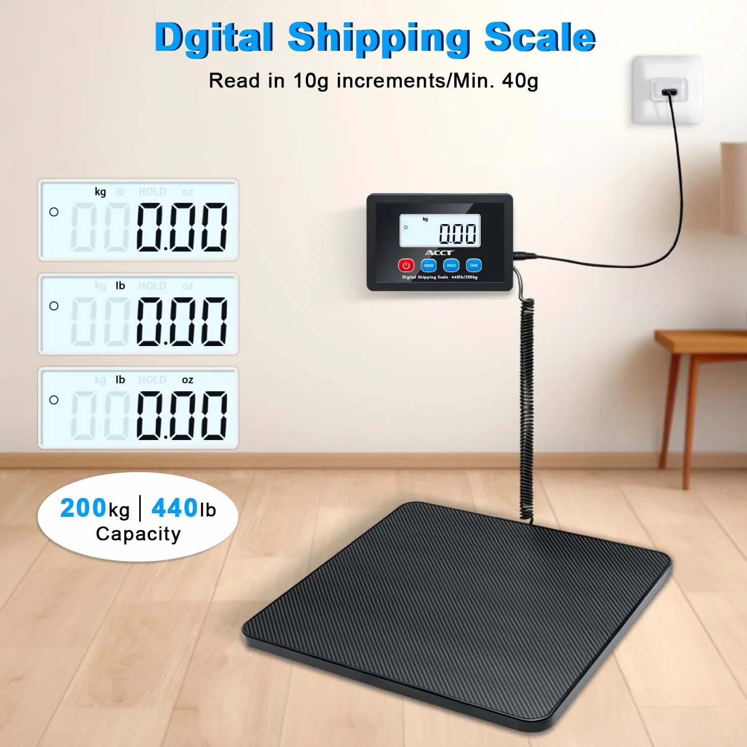 Balance postale numérique 440 lb avec fonction Hold/Tare, arrêt automatique