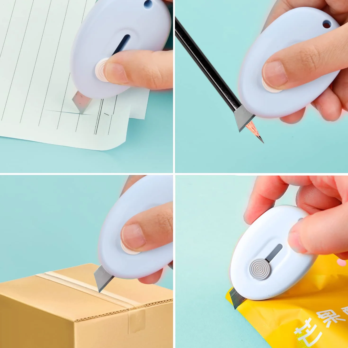 Ouvre-lettres 4 Pièces, Mini Couteaux de Poche, Ouvre Enveloppe en Plastique Rétractable pour Courrier