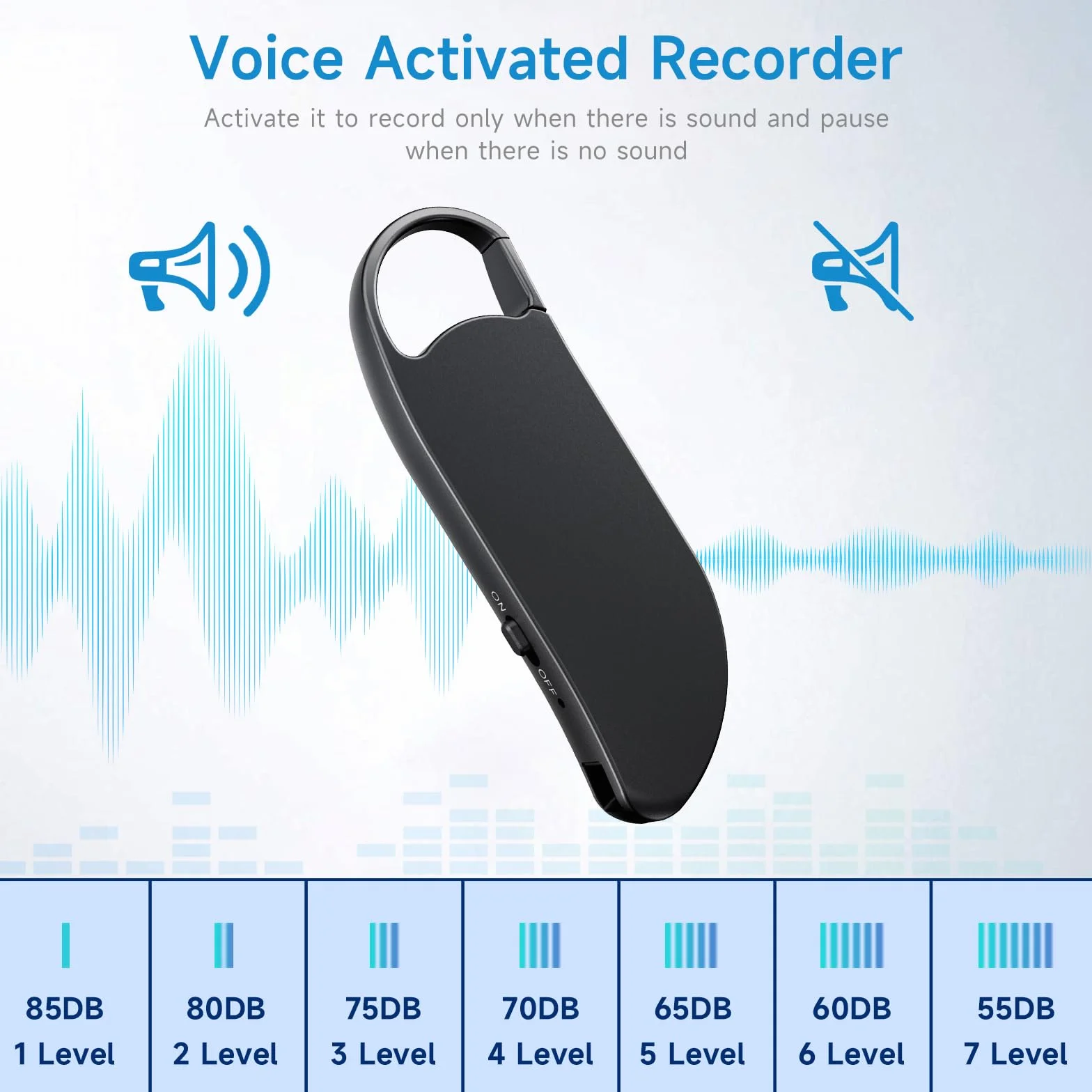 Dictaphone Enregistreur Vocal 64 Go, Numérique Une Touche, 1536 kbps, Réduction de Bruit, Activation Vocale