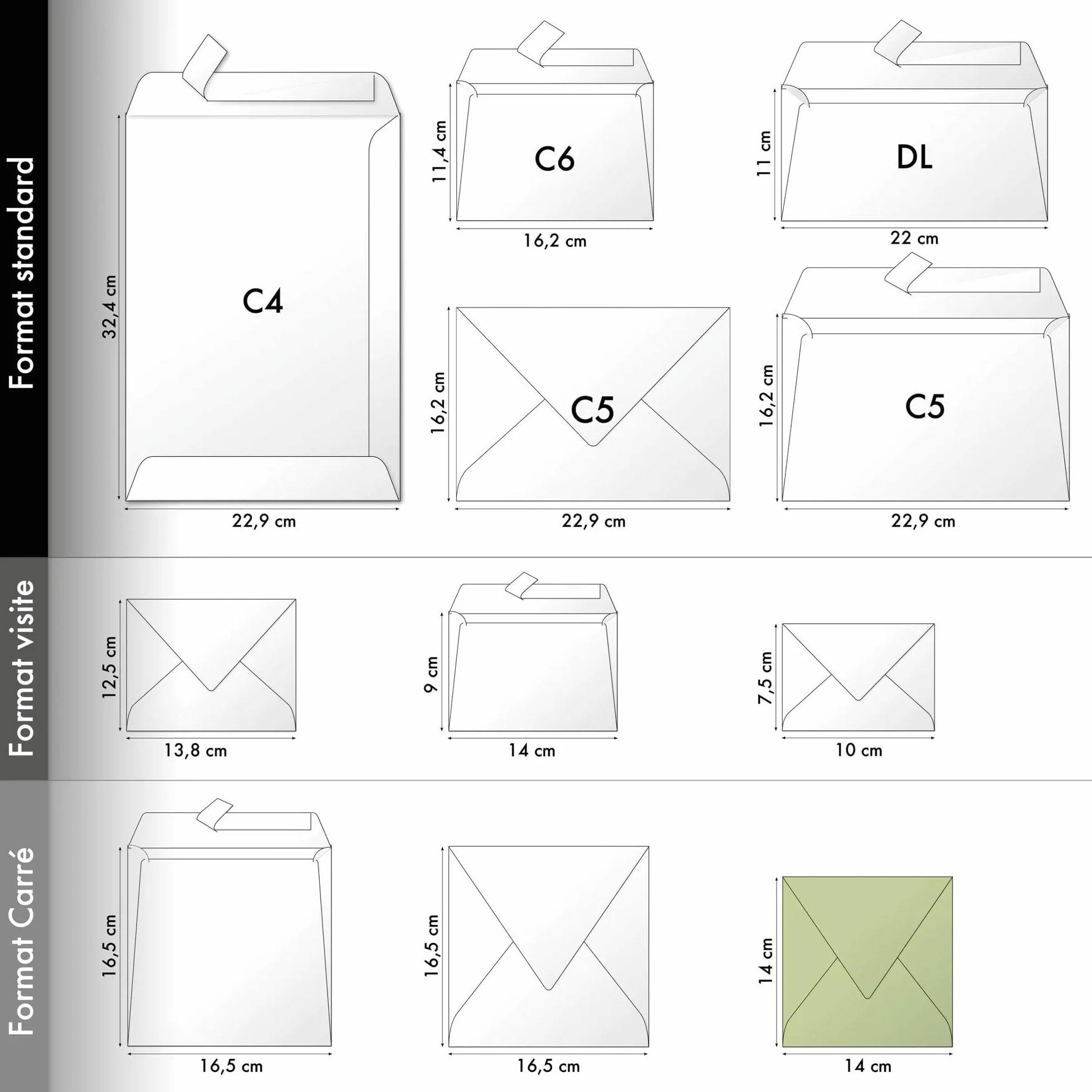 Clairefontaine Enveloppes Gommées 14x14cm 120g/m² Ivoire Papier Premium Lisse