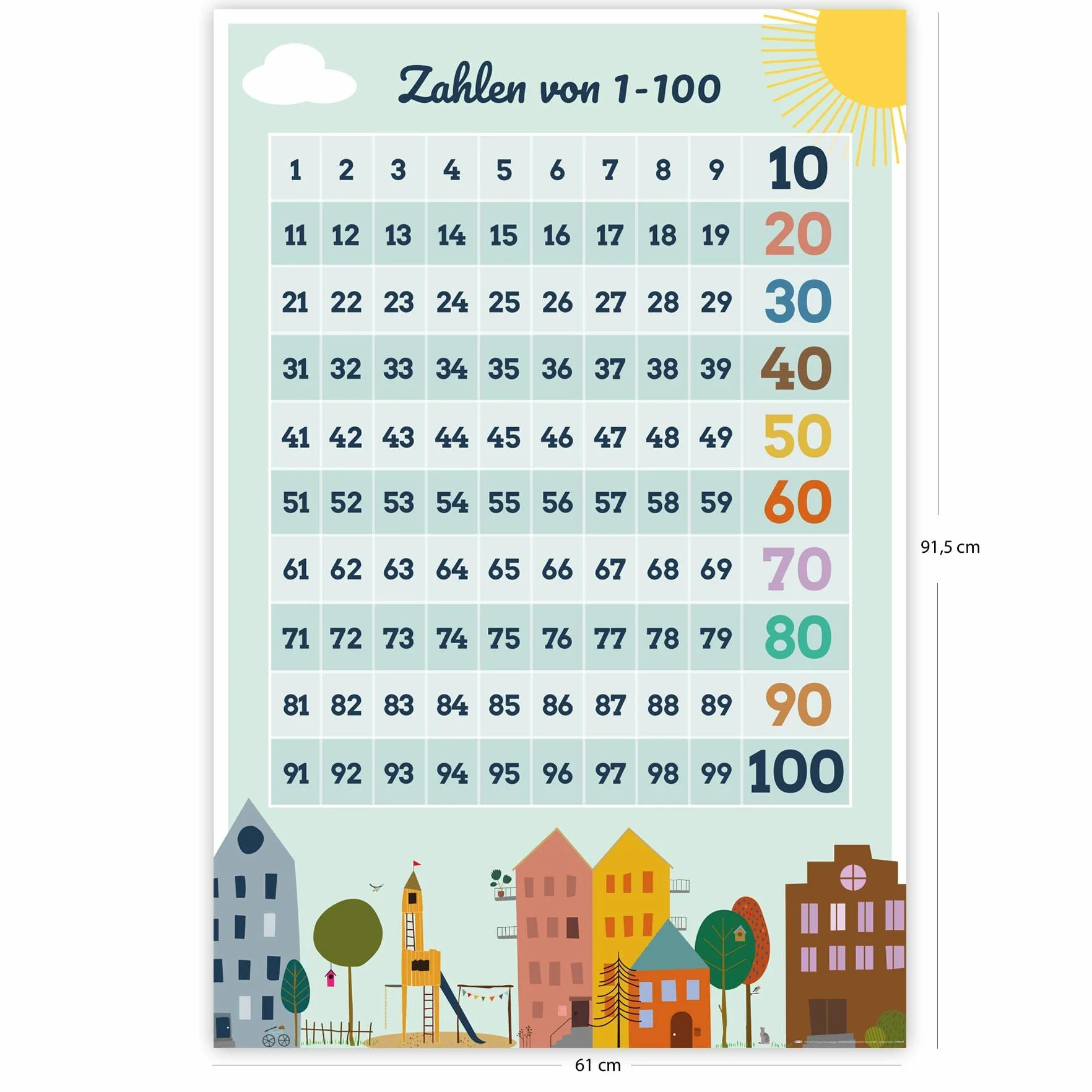 Affiches éducatives Close Up Chiffres de 1 à 100 61 x 91,5 cm pour enfants