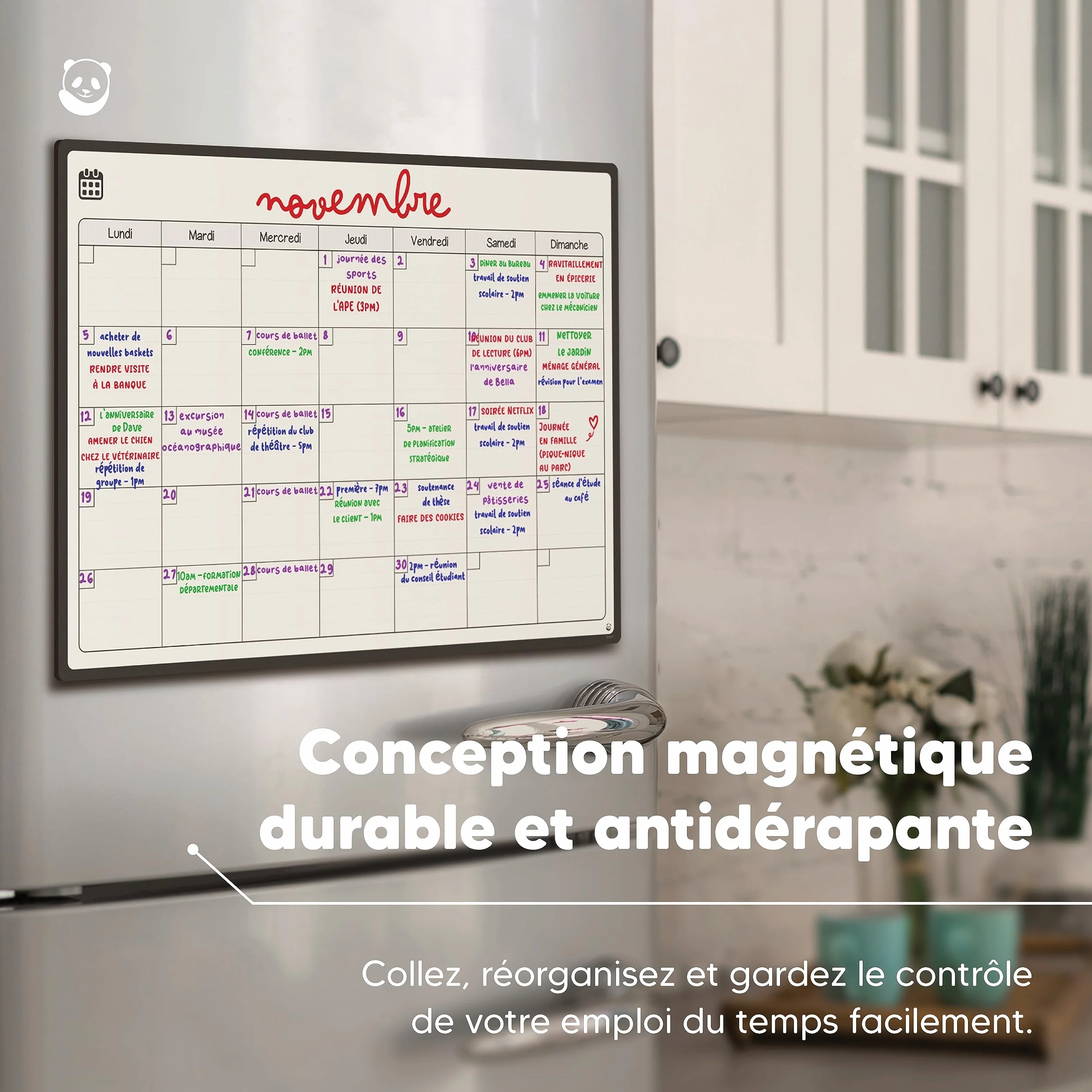 Smart Panda A3 Calendrier Magnétique Pour Frigo - Planifier Les Repas Familiaux, Listes De Courses - Tableau Aimanté Mensuel en Français