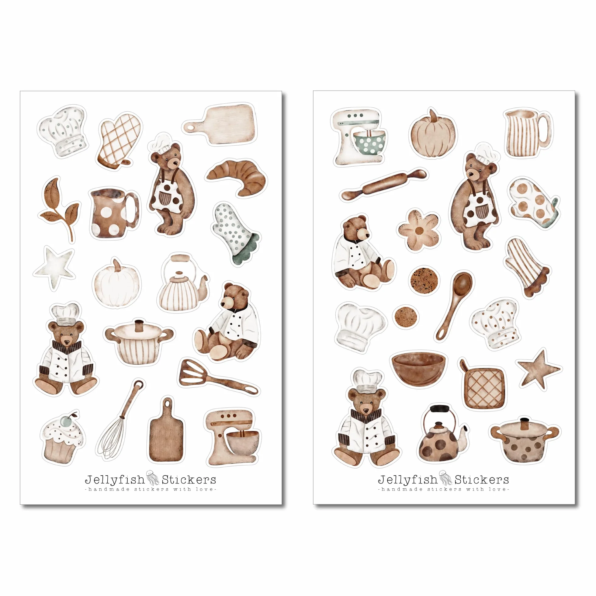 Autocollants Pâtisserie - Set Livre de Cuisine, Recettes, Cupcakes, Couleurs Neutres