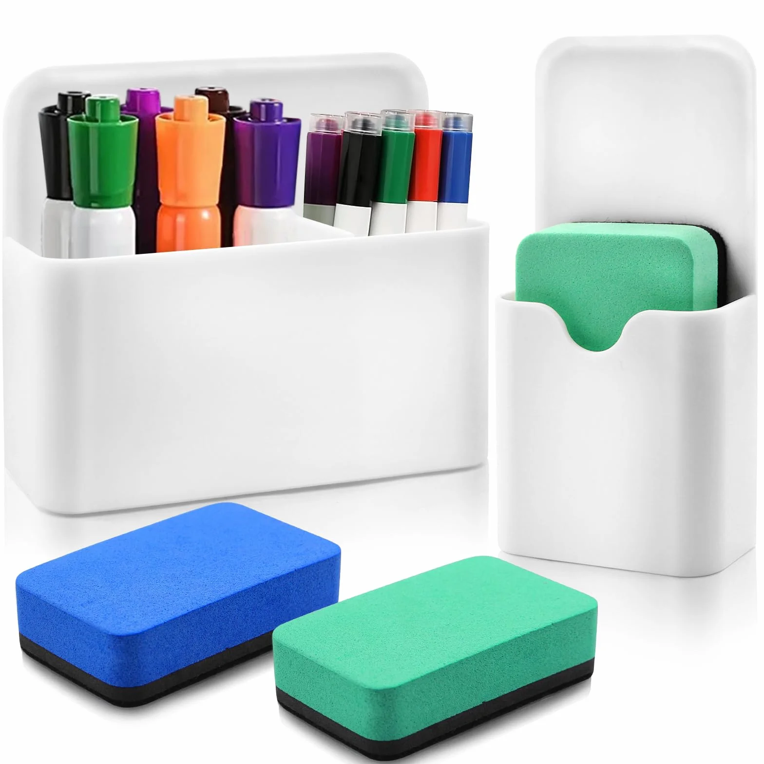 Porte-stylos Magnétiques 2 Pièces, Pot à Stylos Accessoires pour Tableau Blanc avec 2 Éponges