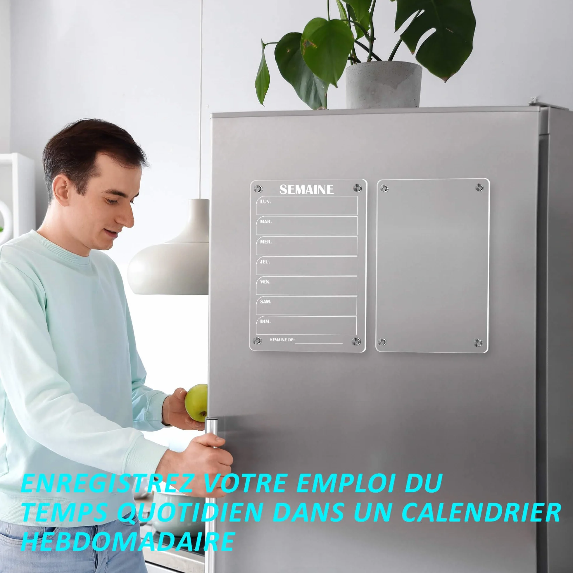 BIROYAL Lot de 2 Calendrier Magnetique Frigo 30x20 cm Acrylique Planning Semaine Planificateur Hebdomadaire