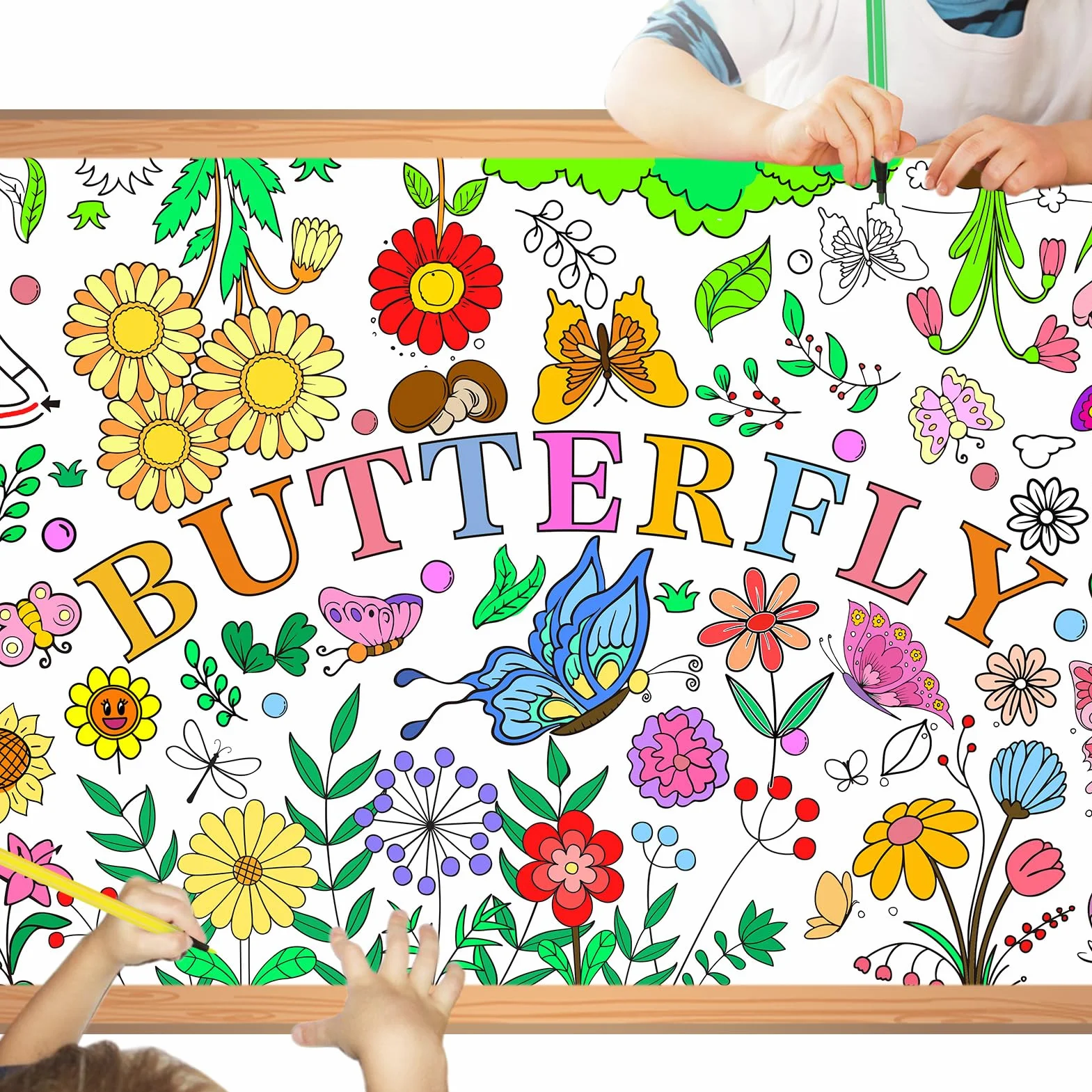 PHOGARY Poster à colorier fleurs papillons géants - Feuilles papier coloriage maison salle classe décorations anniversaire fêtes loisirs créatifs