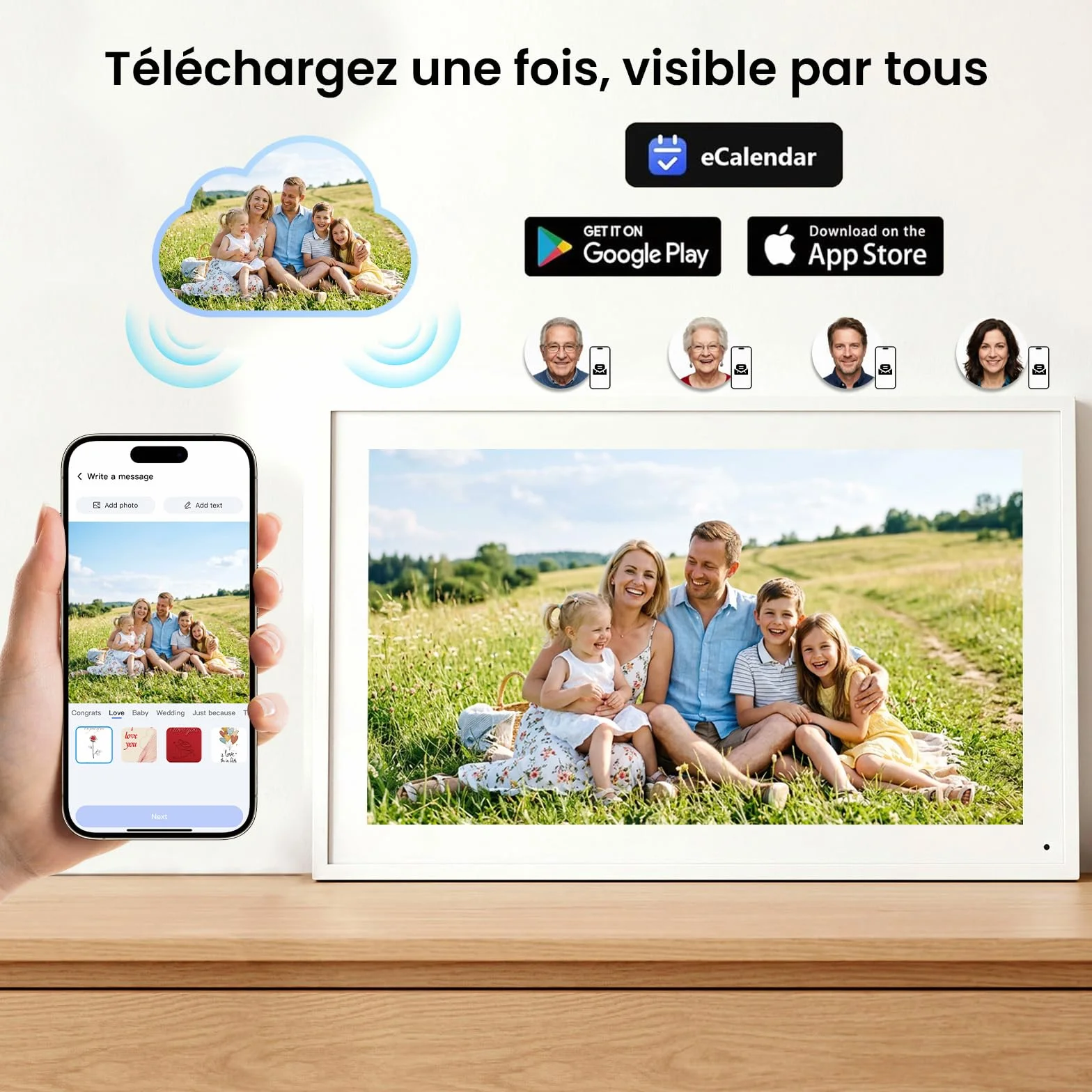 NEWYES Calendrier Numérique Mural 15 Pouces 2026 Semainier Sync Wi-Fi Tableau Récompense Enfant Cadre Photo Numérique Écran Tactile Intelligent