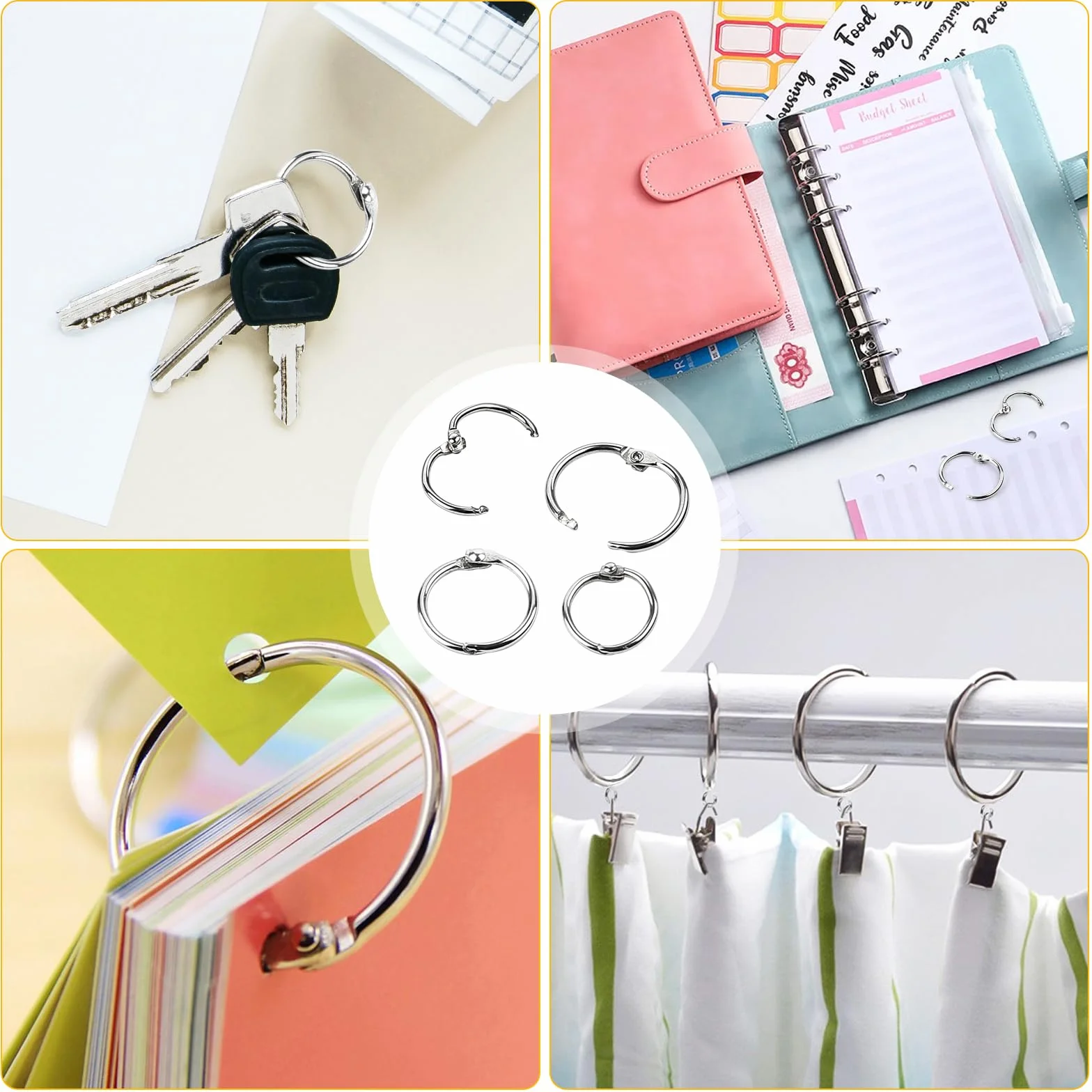 Anneaux de Reliure Métalliques Articulés 15mm 20mm, Lot de 120 avec Pinces de Poinçonnage 6mm pour Cahier Scrapbooking