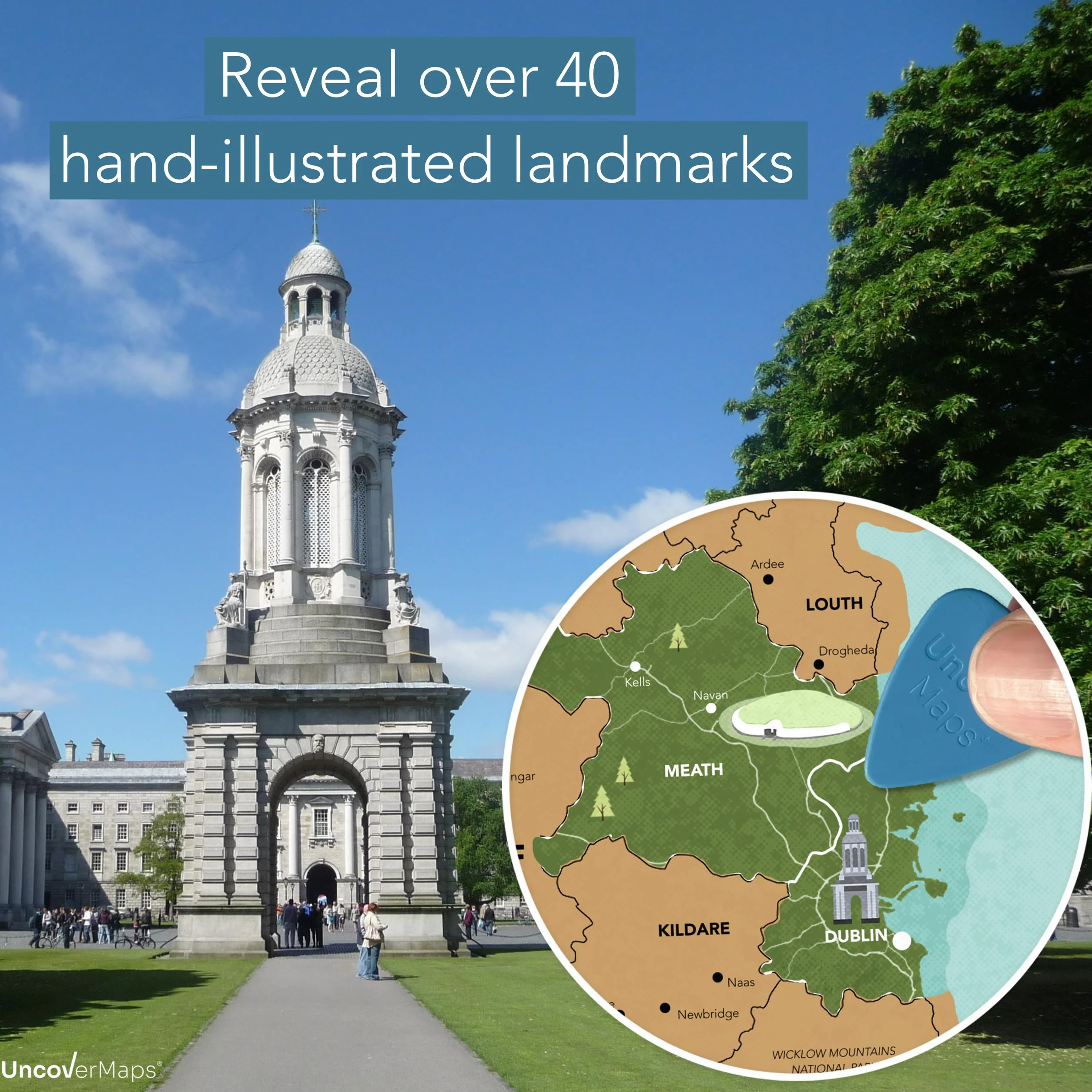Uncover Maps Carte à gratter de l'île d'Irlande – Poster de voyage A2 avec monuments illustrés