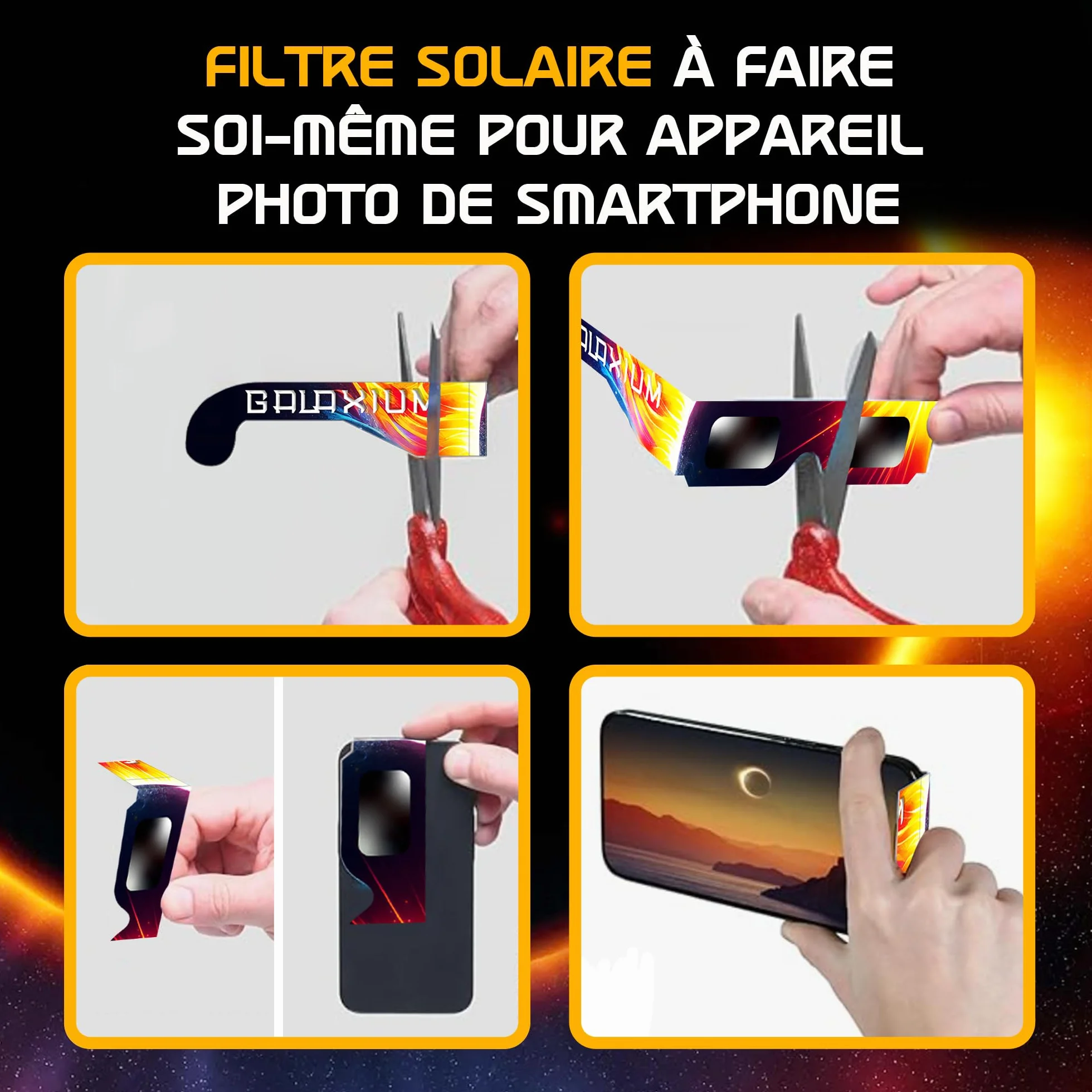 Lunettes d'éclipse solaire Galaxium Lot de 12 - Homologuées AAS 2026 Certifiées ISO 12312-2 CE