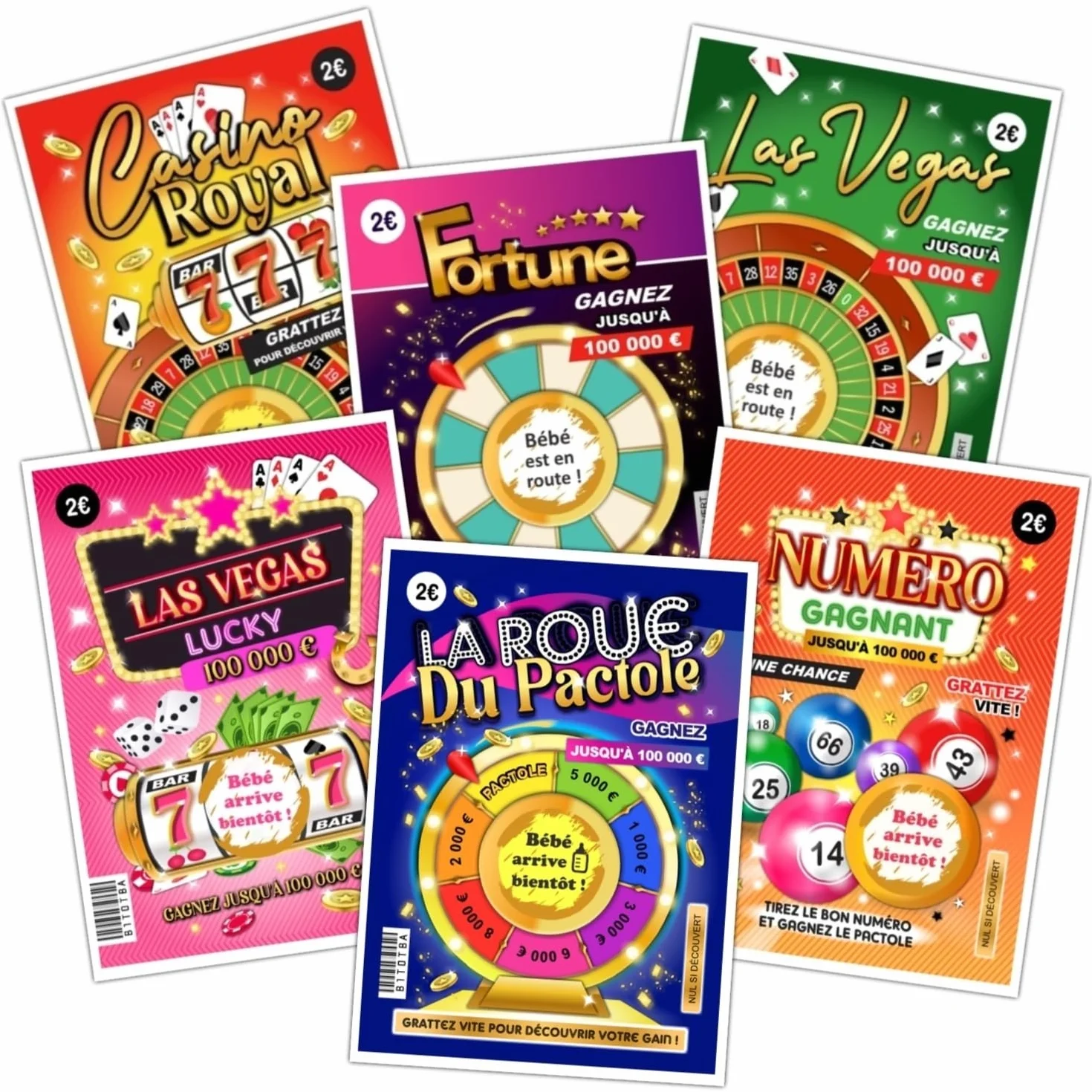 Cartes à gratter Annonce Grossesse Bébé Bientôt - Lot de 6 Tickets de Jeu pour Mamie Papy Tonton Tata