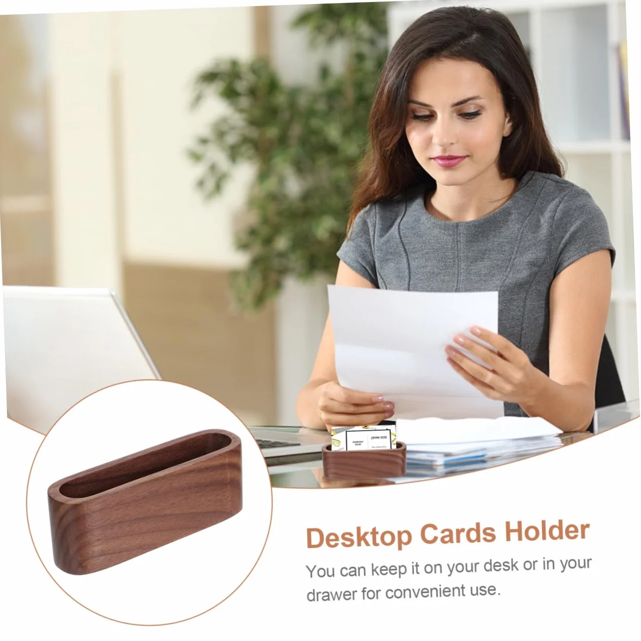 Veemoon Boîte à Fiches en Bois de Noyer pour Bureau, Rangement Cartes et Photos, Design Compact