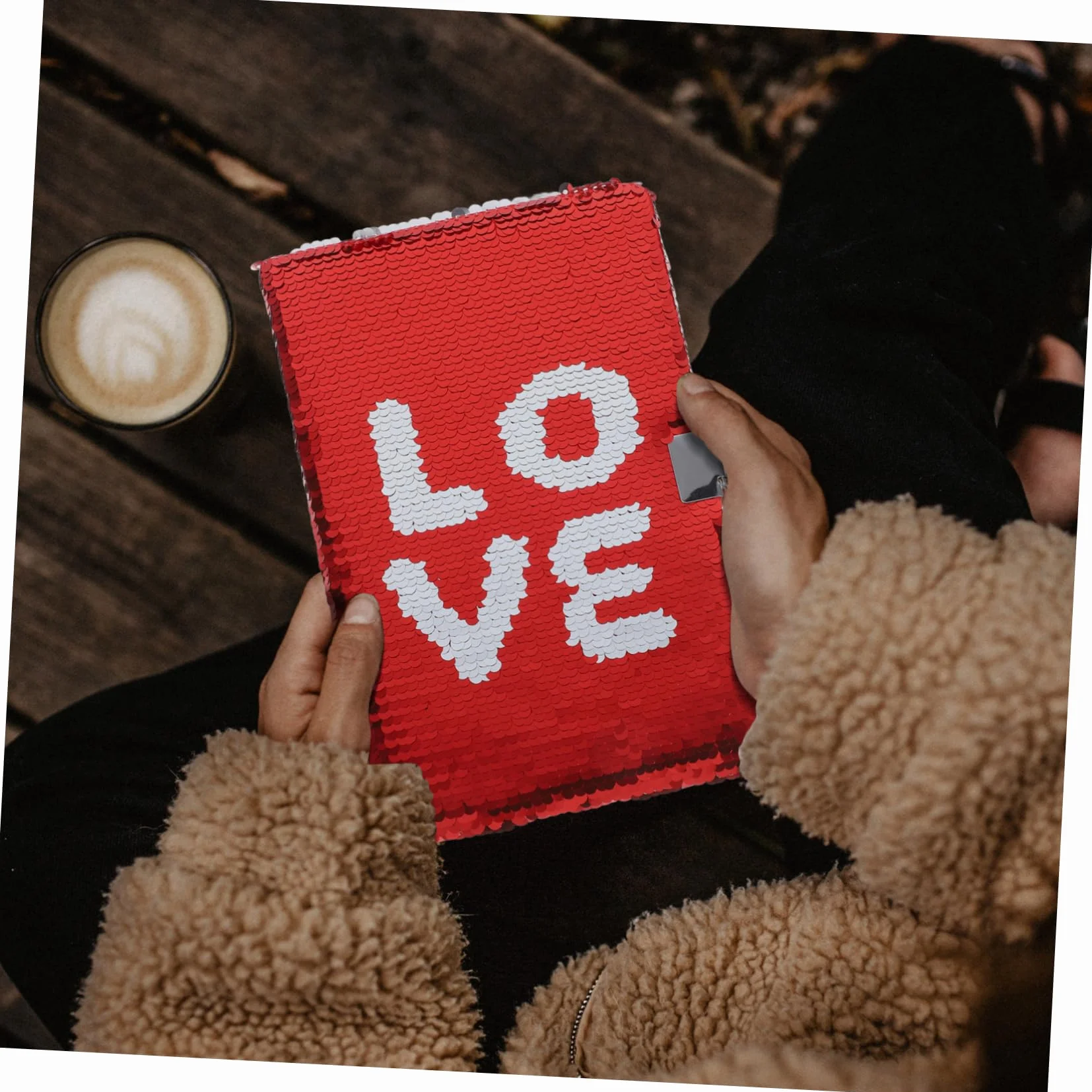 NUOBESTY Carnet de Notes A5 avec Serrure Intégrée, Sequins Rouges