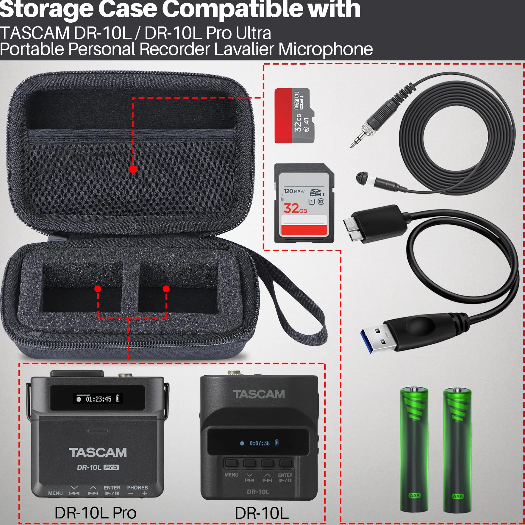Étui Housse Cas pour Tascam DR-10L Pro Enregistreur Audio Numérique