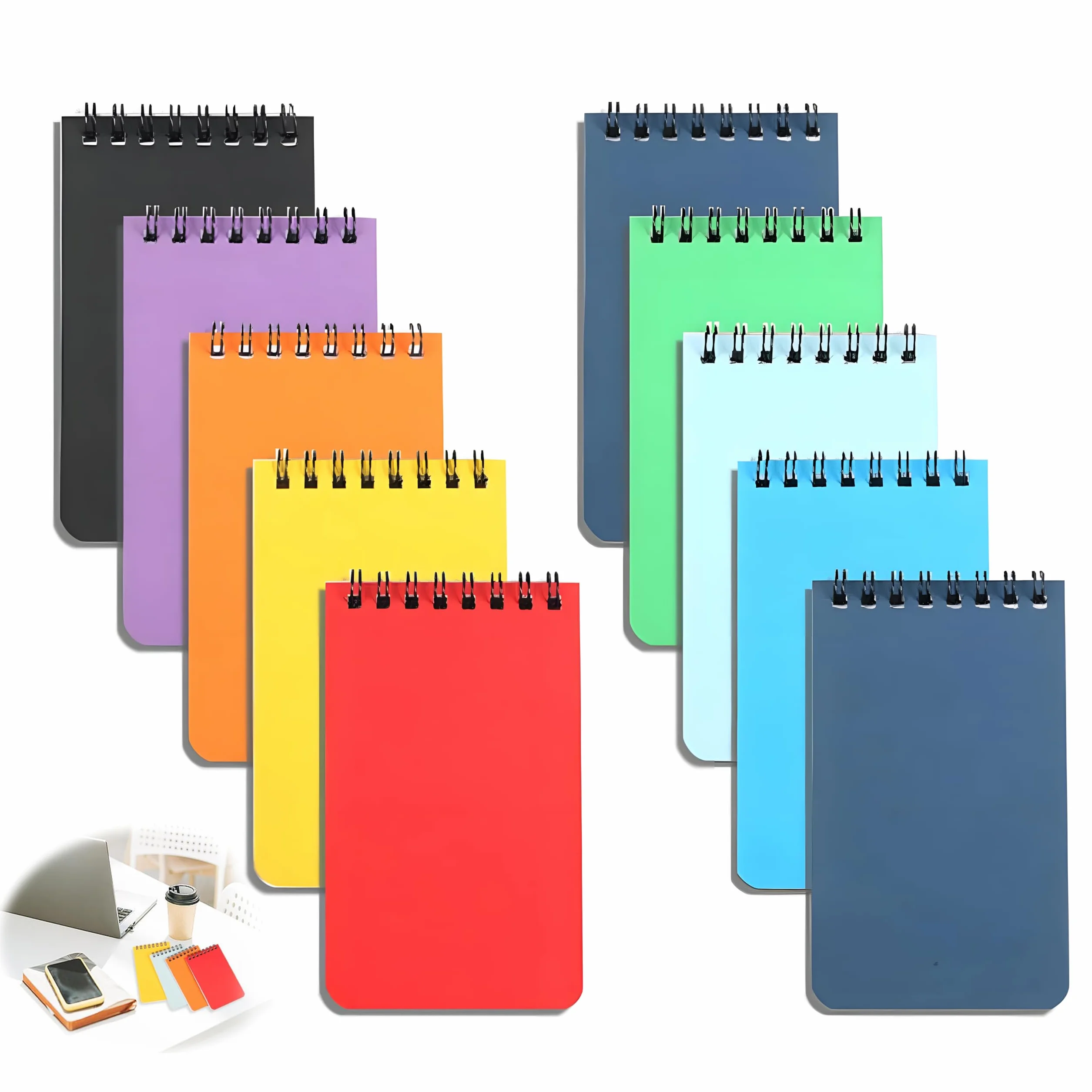 Petit Carnet de Notes A7 Mini Carnets à Spirale Bloc-notes Ligné 25 Pages Lot de 10 (7,5x12,6cm)