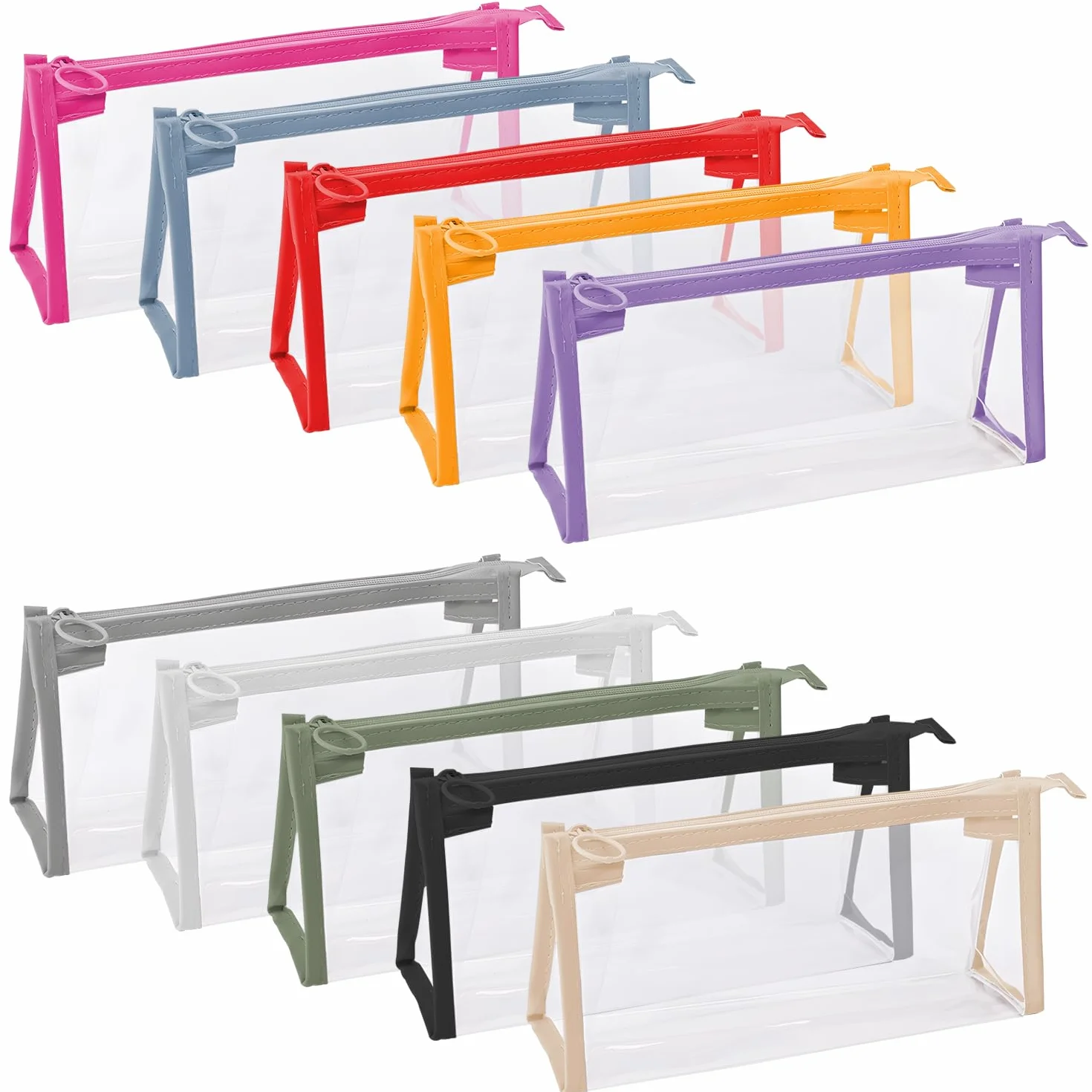 Lot de 10 trousses transparentes avec fermeture éclair pour crayons, maquillage, articles de toilette, multicolore, 22 x 6 x 10 cm, Organiseur