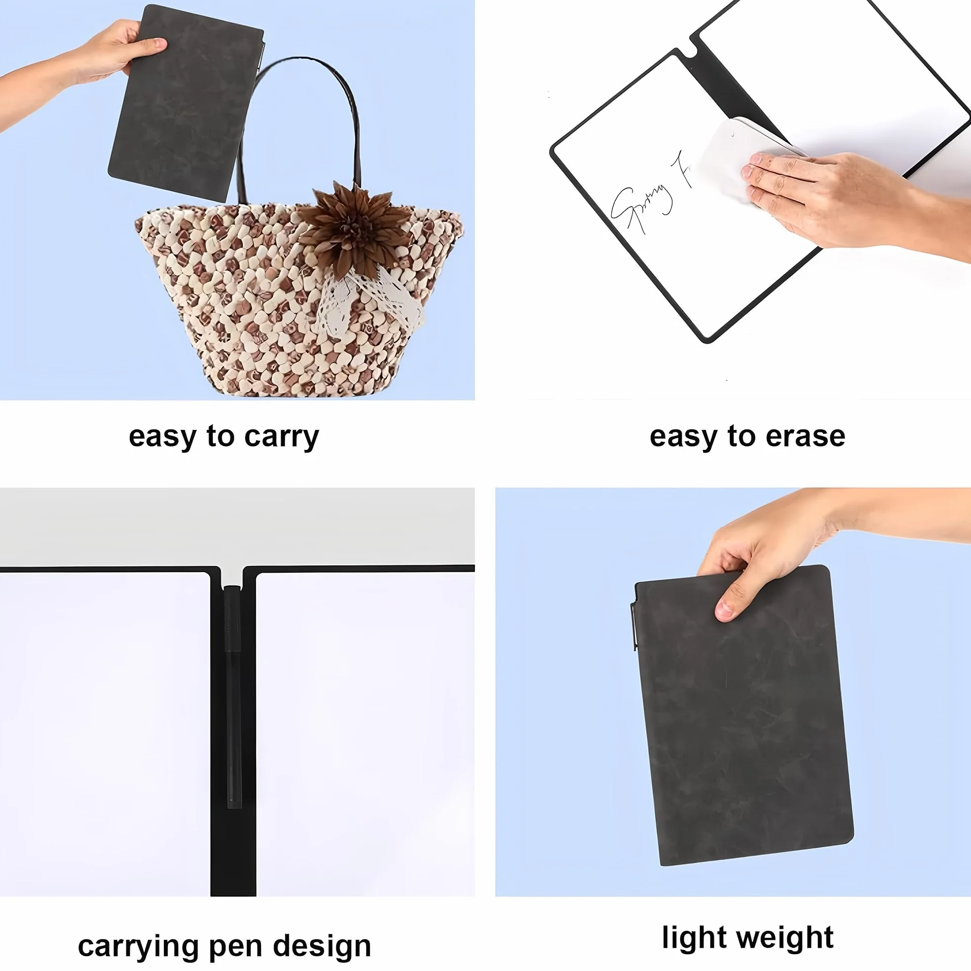 Tableaux blancs A5 double face effaçables à sec avec stylos pour école bureau (gris)