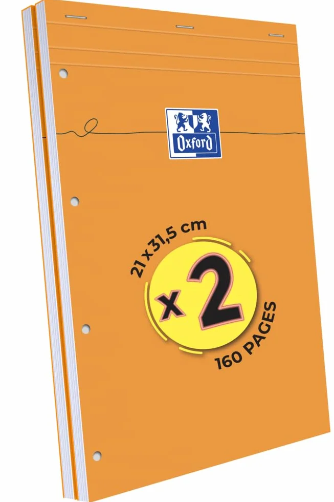 OXFORD Blocs-Notes Perforés A4+ Grands carreaux Seyès 80 Feuilles Orange