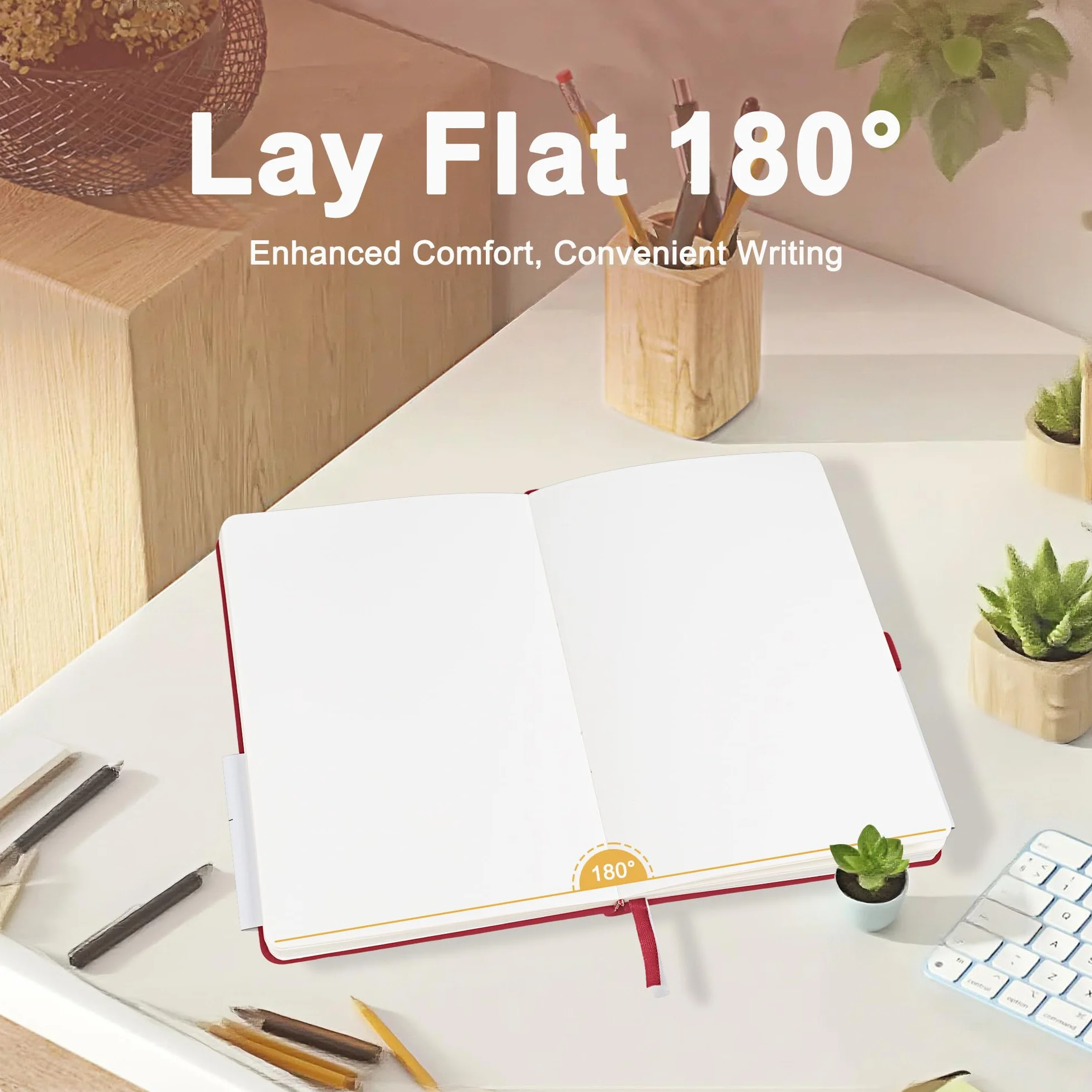Carnet De Notes en Cuir PU A5 120GSM 90 Feuilles 180 Pages avec Poche et Fermeture de Bande élastique