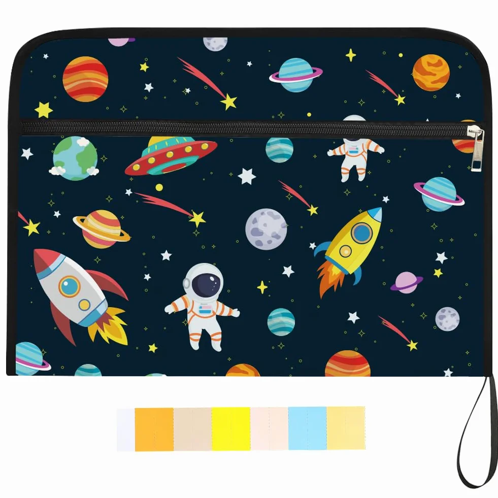 WEBEEDY Classeur à Soufflet Star Rocket Planets Astronaut 13 Pochettes A4 Organiseur Documents Portable