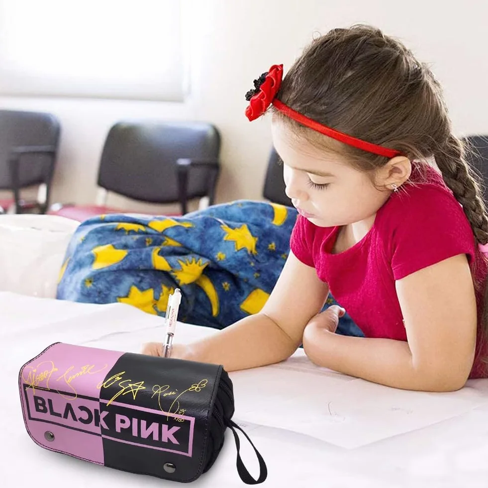 Kawaii Trousse à Crayons Blackpink pour Enfants, Grande Capacité, Fermeture Éclair Scolaire Souple