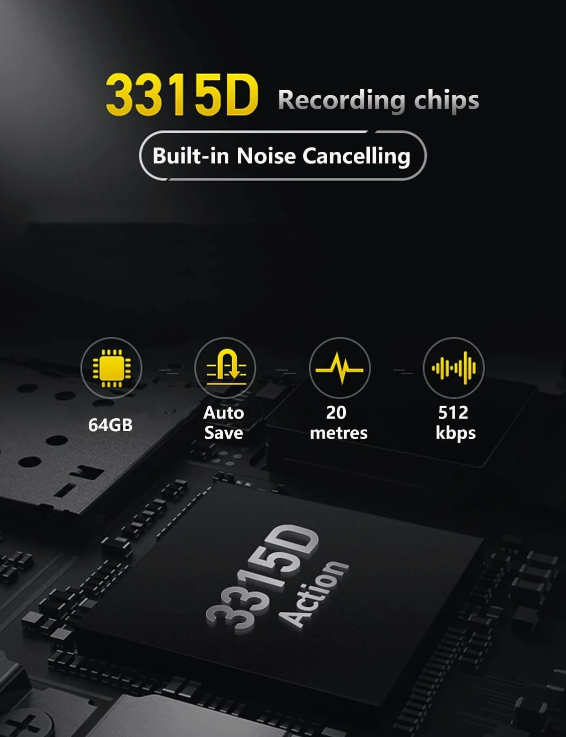 Enregistreur Vocal 64 Go 750 Heures 30h Enregistrement Continu Dictaphone Réunions Entretiens