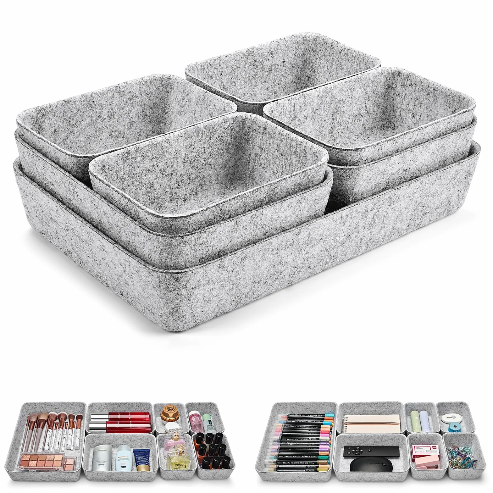 Eurhomewit Organisateur de Tiroir 14 Pièces en Feutre Gris - Boîtes de Rangement Empilables
