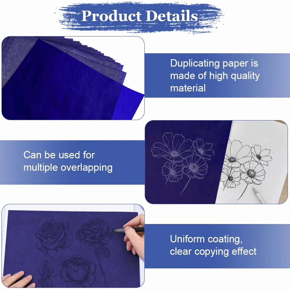 Papier Carbone A4 50 Feuilles 21 x 29,7 cm Réutilisable Transfert pour Toile Bois