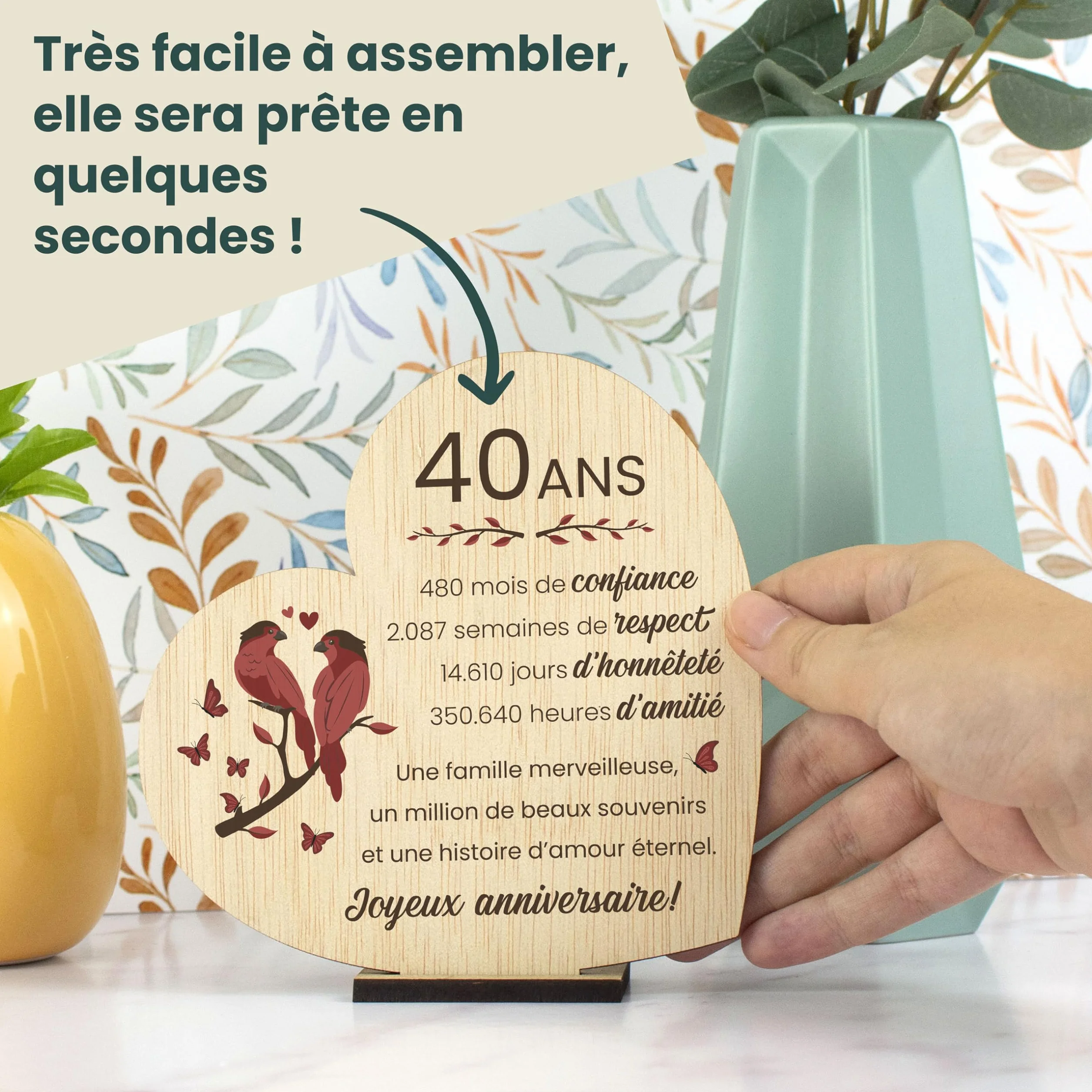 CONTRAXT Cadeau 40 Ans de Mariage Noces d'Émeraude Idée Originale pour 40ème Anniversaire