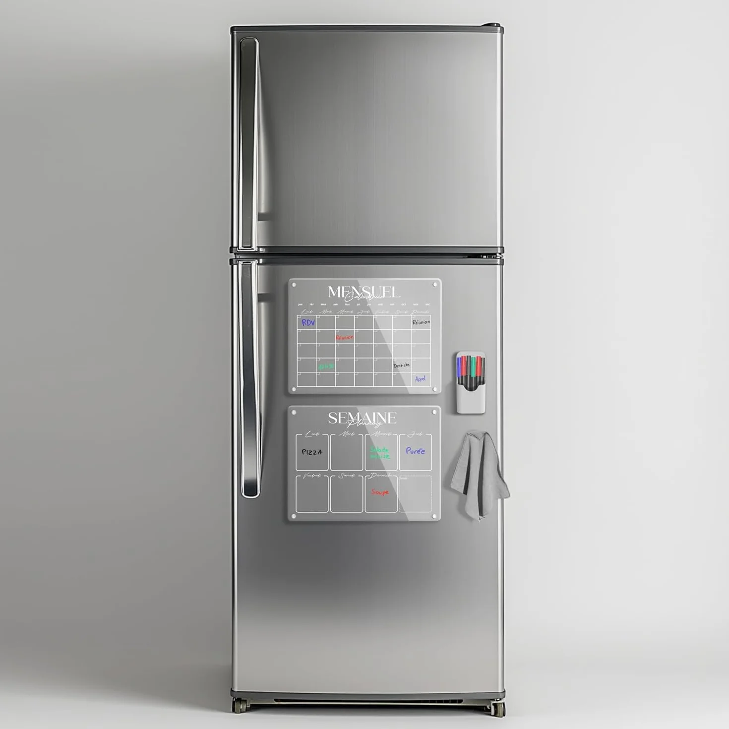 Calendrier Magnétique Frigo Transparent x2 Planificateur Hebdomadaire Mensuel Aimanté Tableau Organisateur Familial