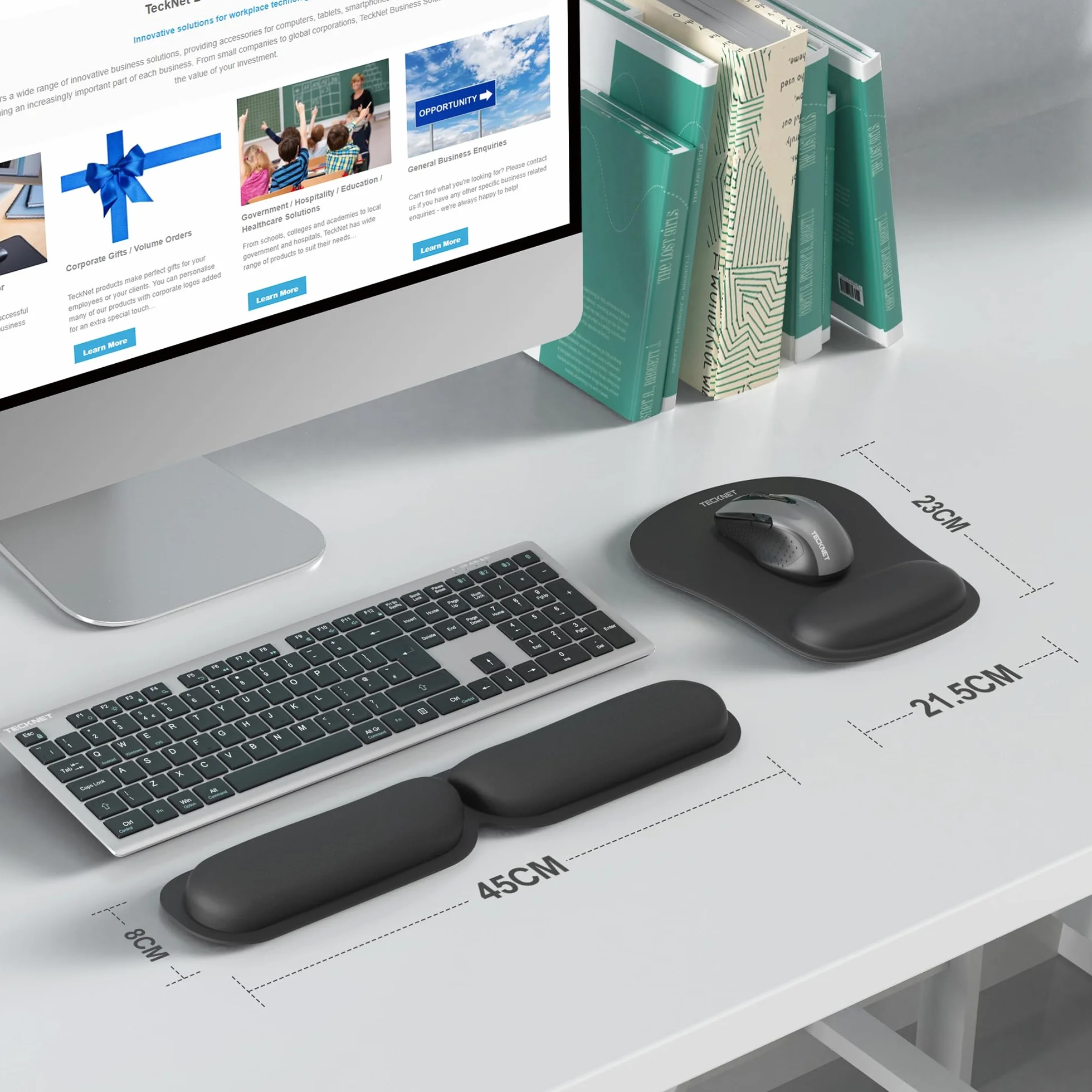 TECKNET Tapis de Souris et Repose-Poignet Clavier, Mouse Pad Ergonomique en Mousse à Mémoire Antidérapant Imperméable