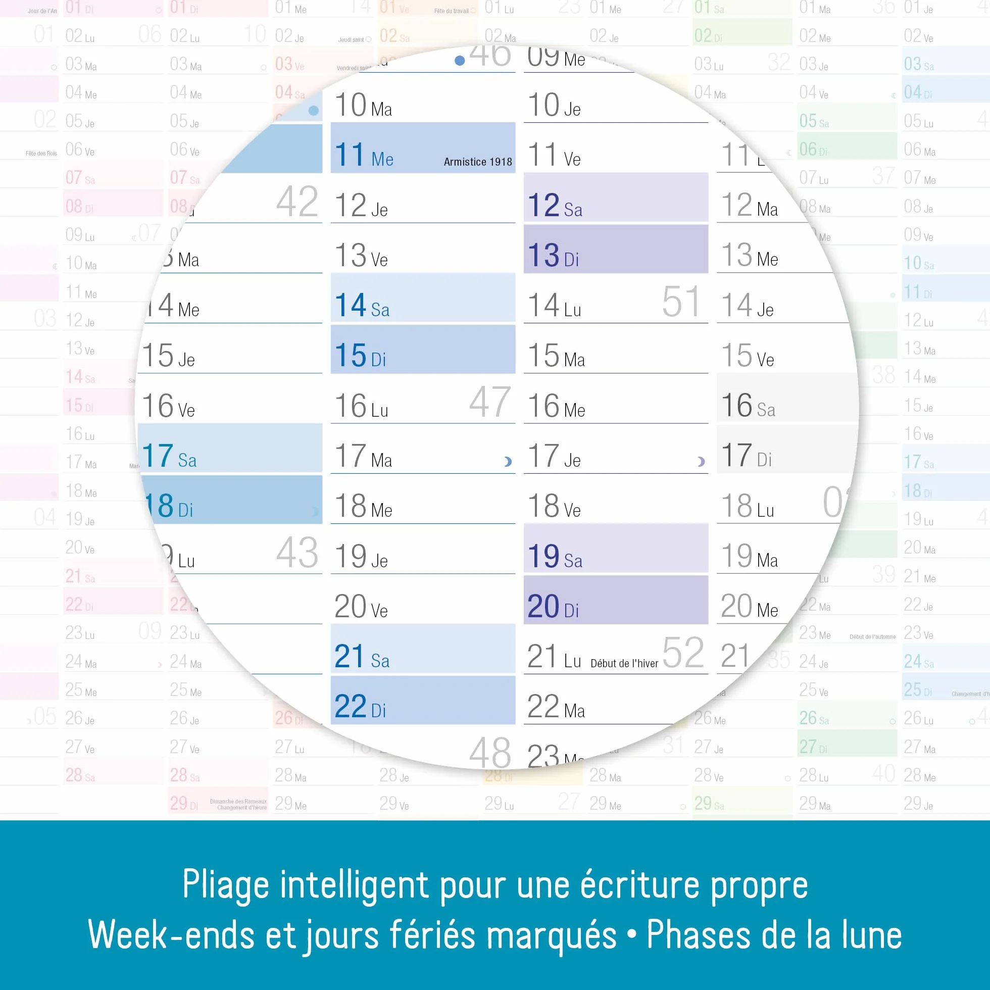 Häfft® Calendrier mural XXL 2026 A1+ 63 x 89 cm papier français Rainbow avec agenda annuel A4 gratuit jours fériés France