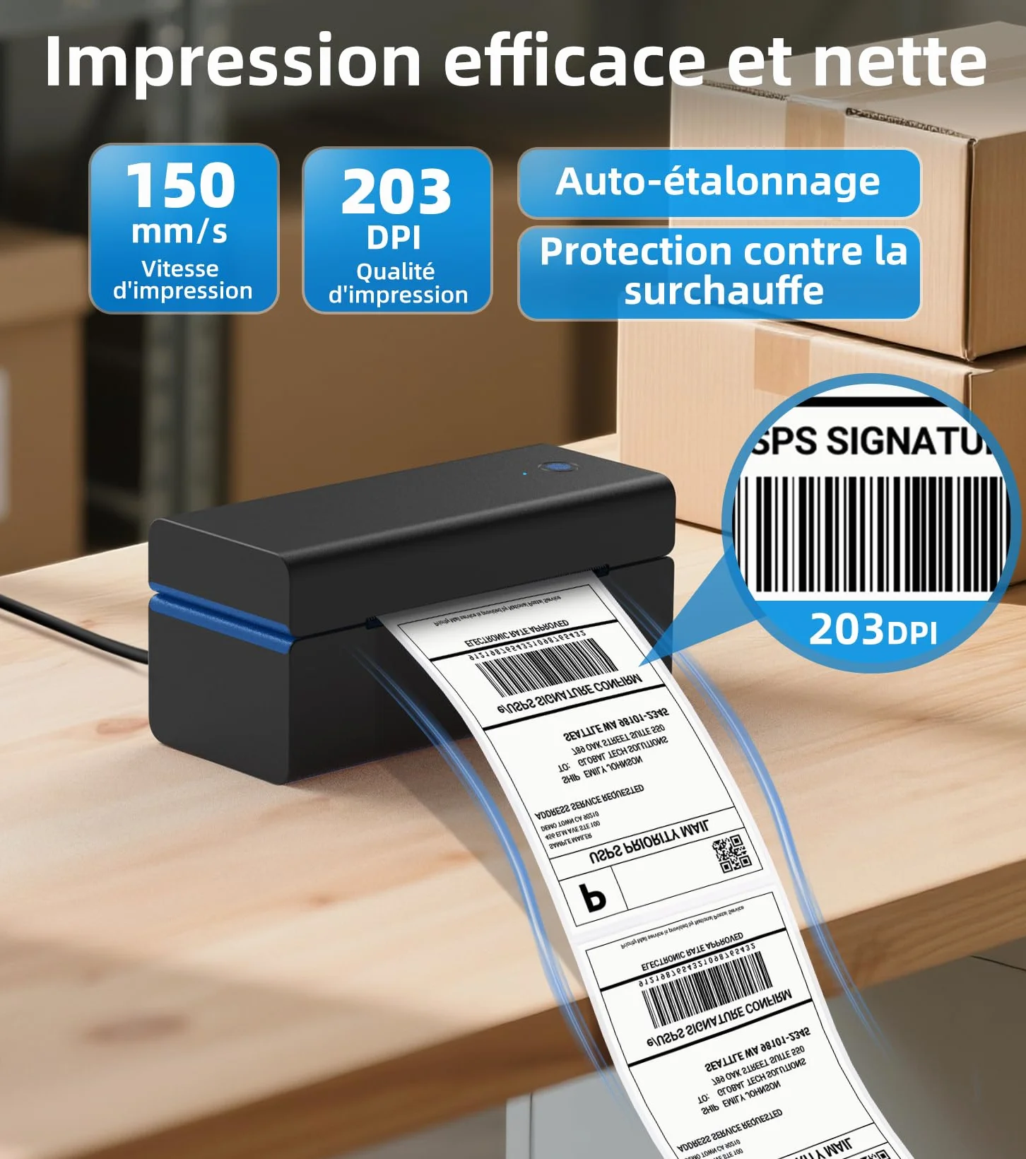 ORGSTA T001 Imprimante étiquettes autocollante 10x15 cm Bluetooth Wireless Thermique
