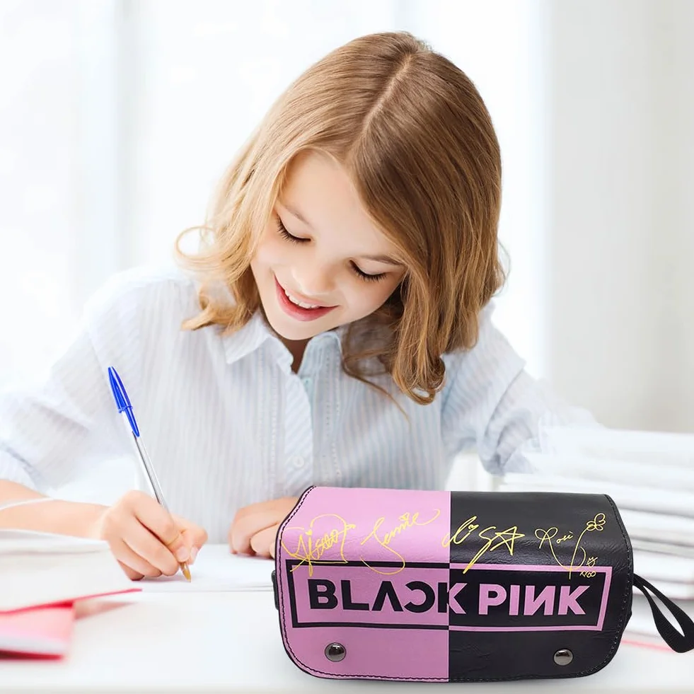 Kawaii Trousse à Crayons Blackpink pour Enfants, Grande Capacité, Fermeture Éclair Scolaire Souple