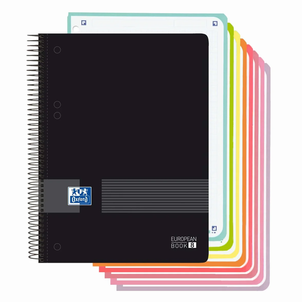 Oxford Cahier A5 quadrillé 5x5, 160 feuilles, couvercle plastique, carnet microperforé Noir