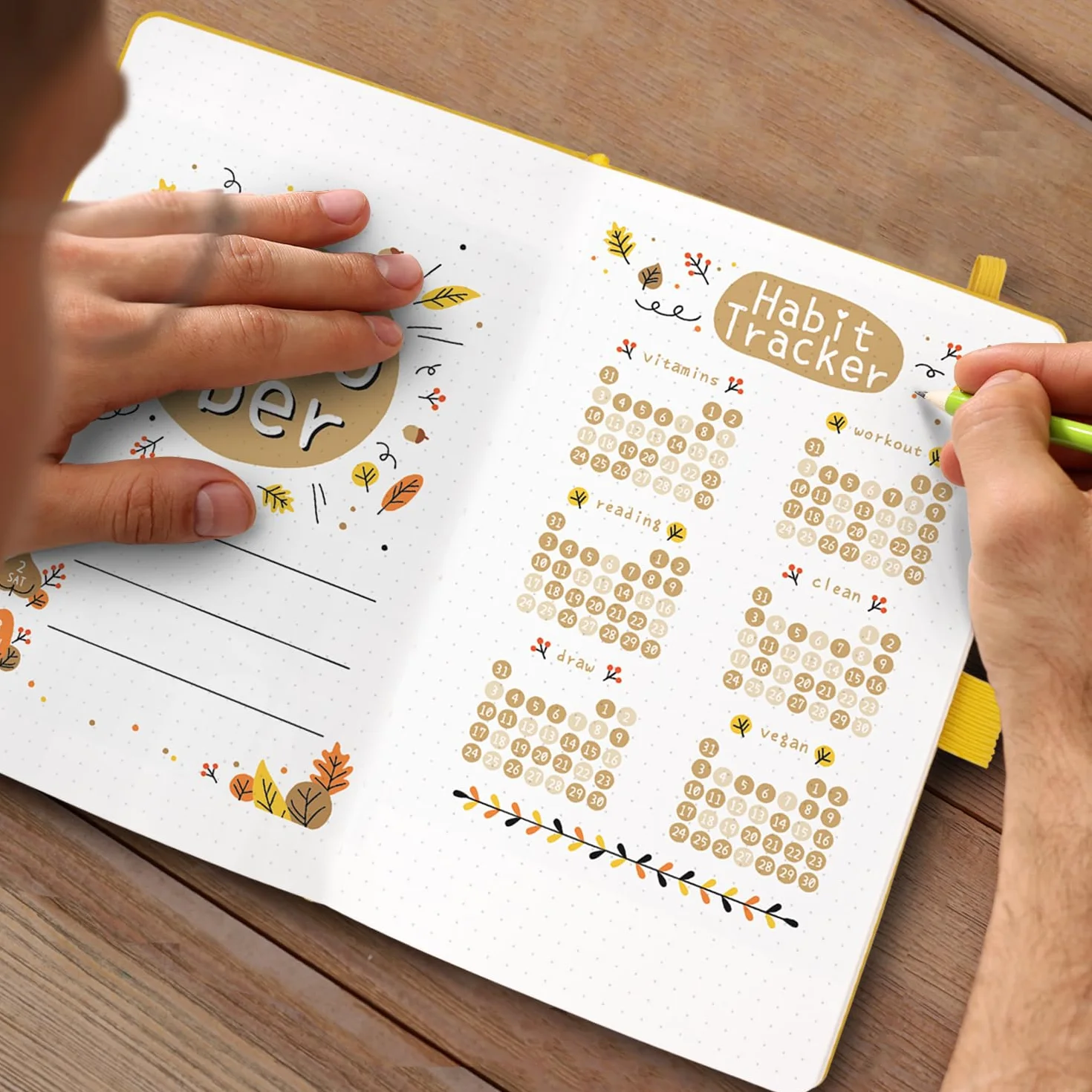Carnet en Notes A5 Pointillé 360 pg Bullet Dotted Journal Couverture Rigide Papier 100 g/m² avec Porte-stylo Poche Intérieure 2 Marque-pages