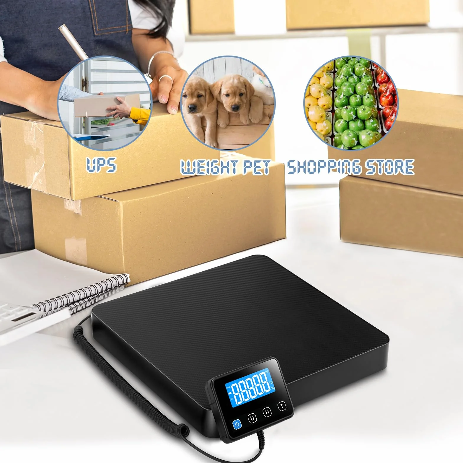 Balance d'expédition numérique 200kg/440lb acier inoxydable précision 10g avec Hold et Tare affichage LCD
