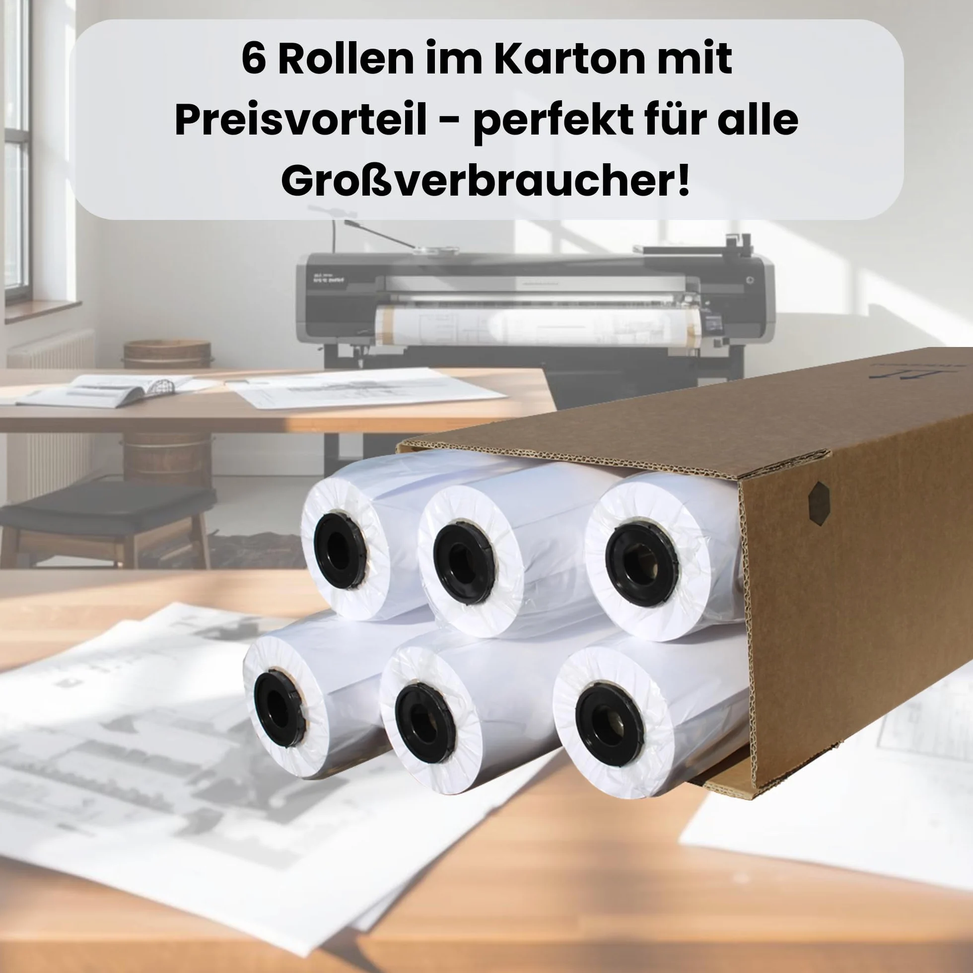 CABRO Lot de 6 rouleaux papier traceur 120 g/m² 610 mm x 35 m Gaine 50 mm non couché pour CAO dessins techniques