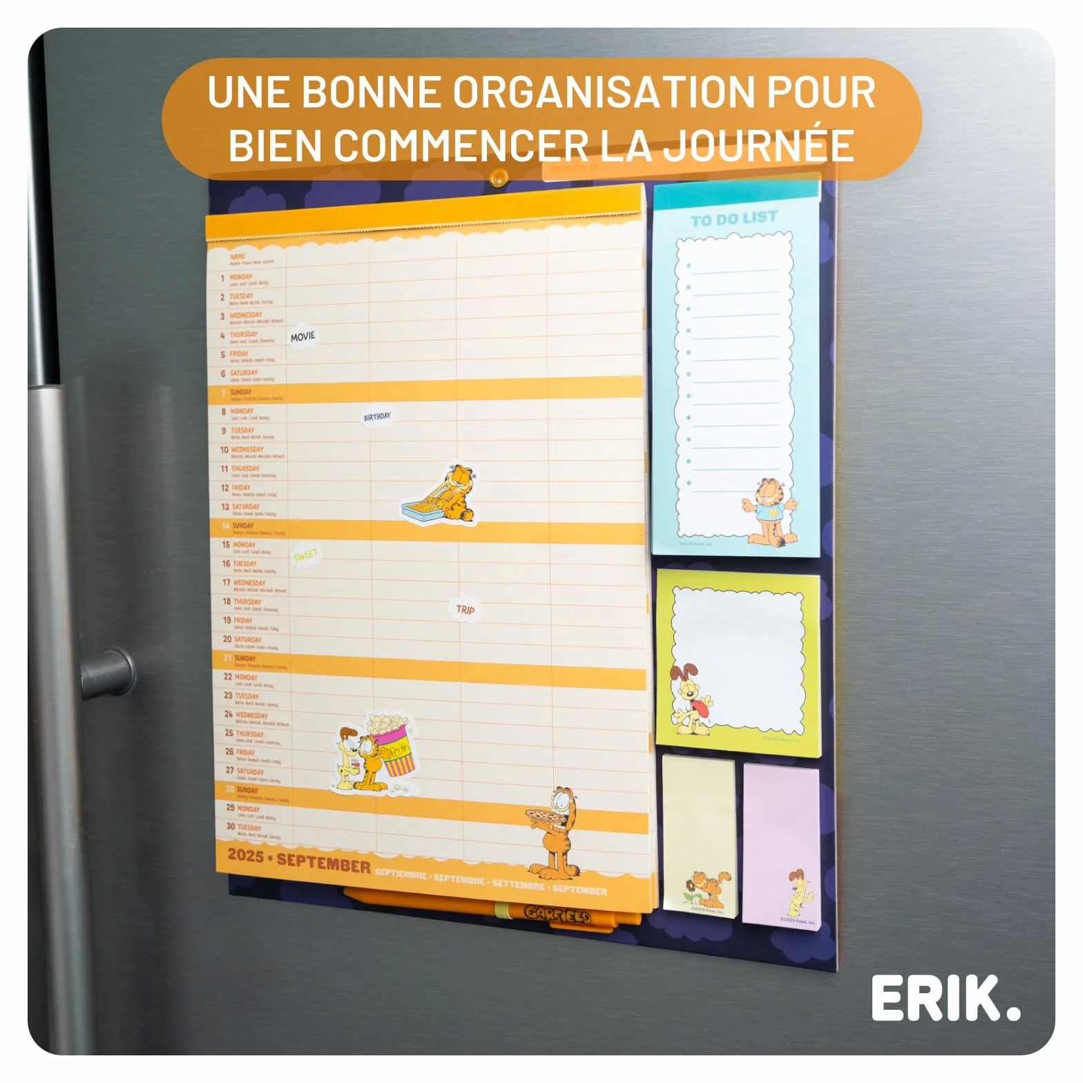 Grupo Erik Calendrier Magnétique Frigo Garfield Septembre 2025 Décembre 2026 Planificateur Mensuel 16 mois