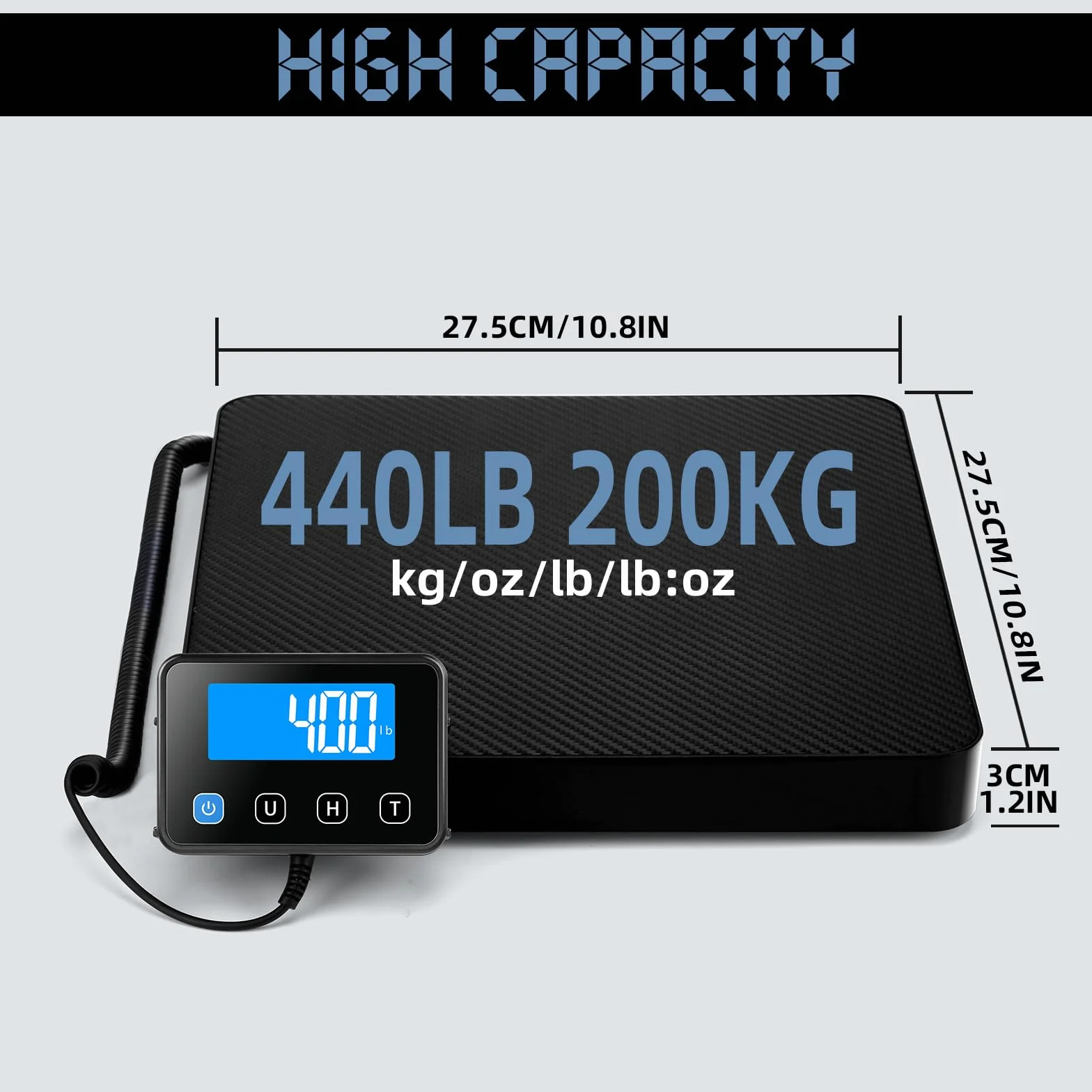 Balance d'expédition numérique 200kg/440lb acier inoxydable précision 10g avec Hold et Tare affichage LCD