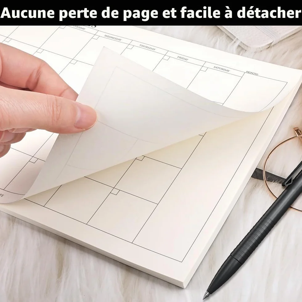 Planificateur Mensuel 60 Feuilles 24.5x17.5 cm, Calendrier Non Daté Détachable Bloc-Notes