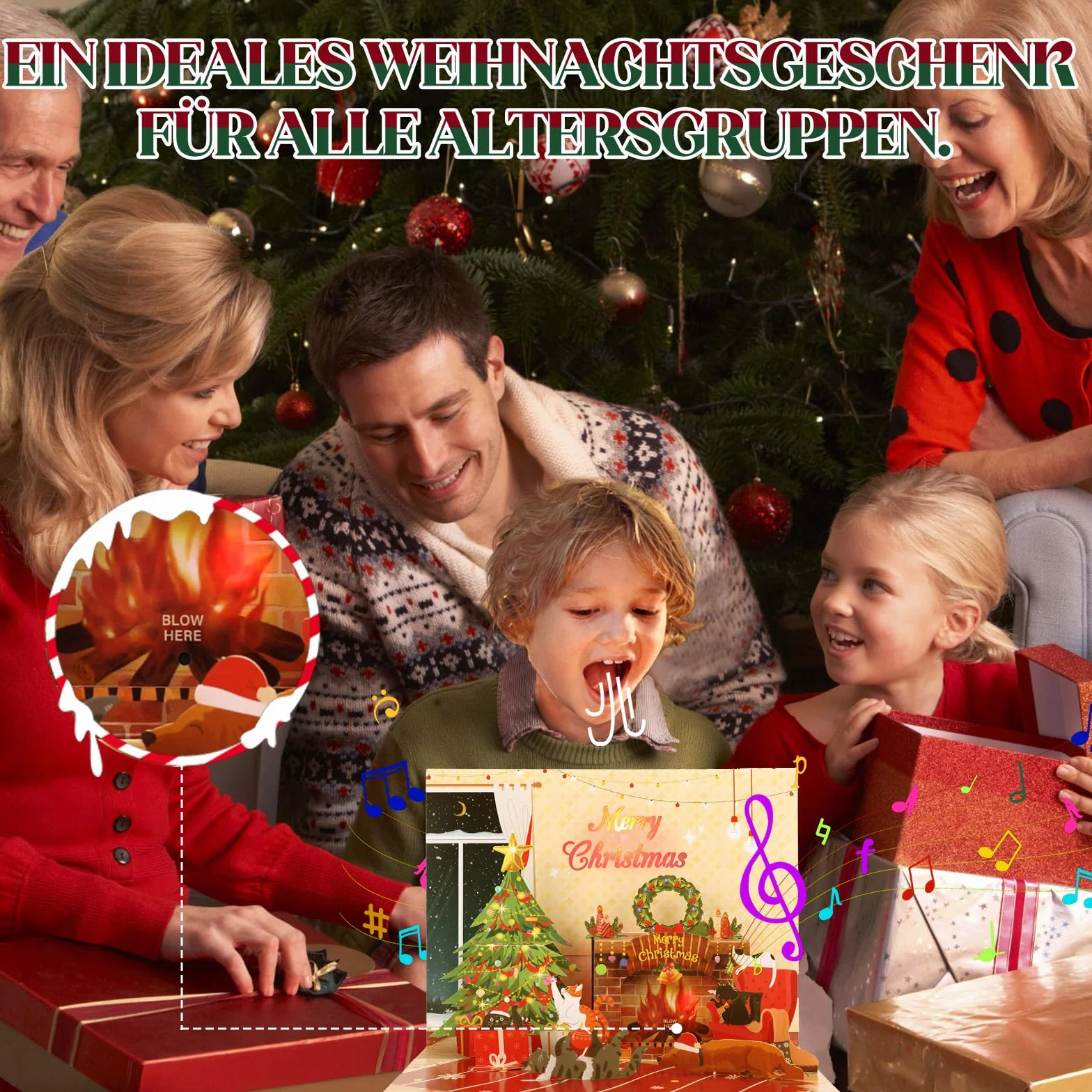Carte de Noël pop-up 3D avec musique pour enfants, garçons, filles