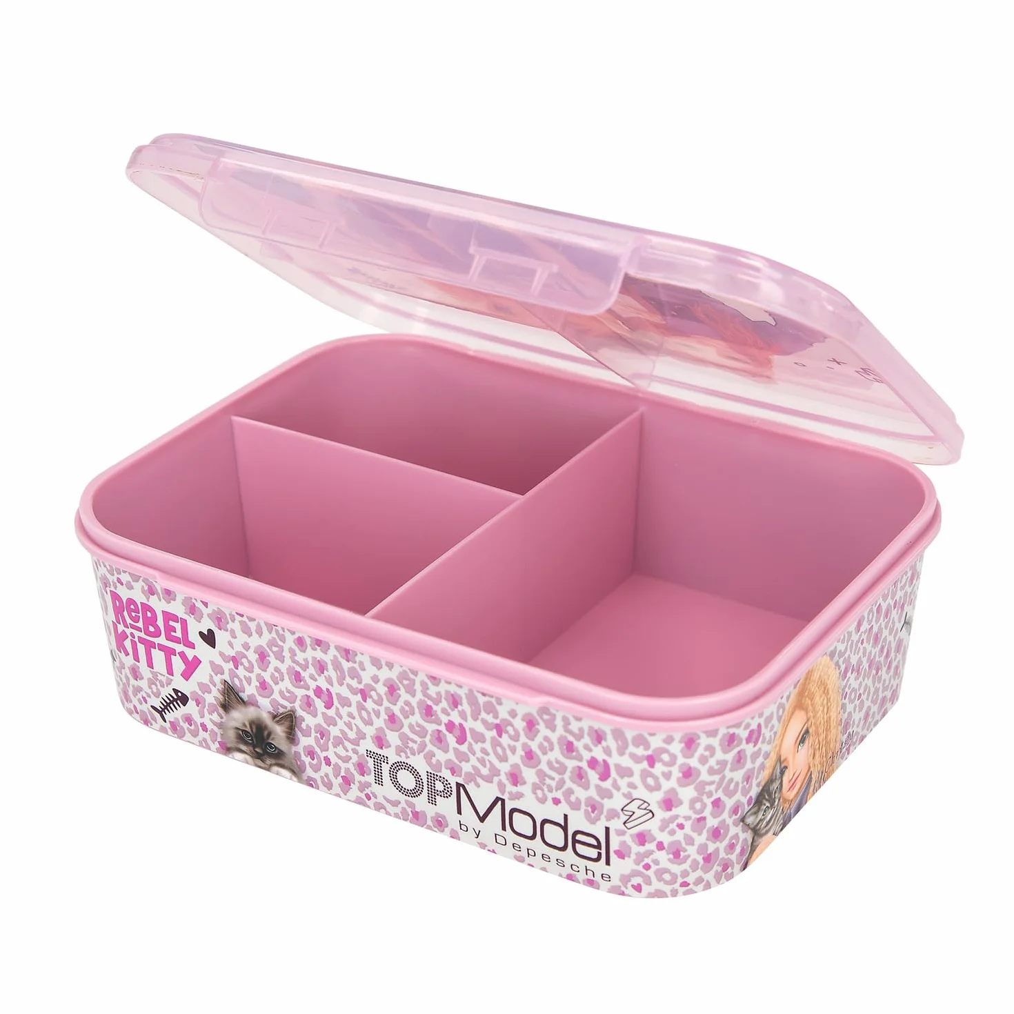 Depesche TOPModel Rebel Kitty Boîte à Déjeuner Violet 3 Compartiments Couvercle Transparent