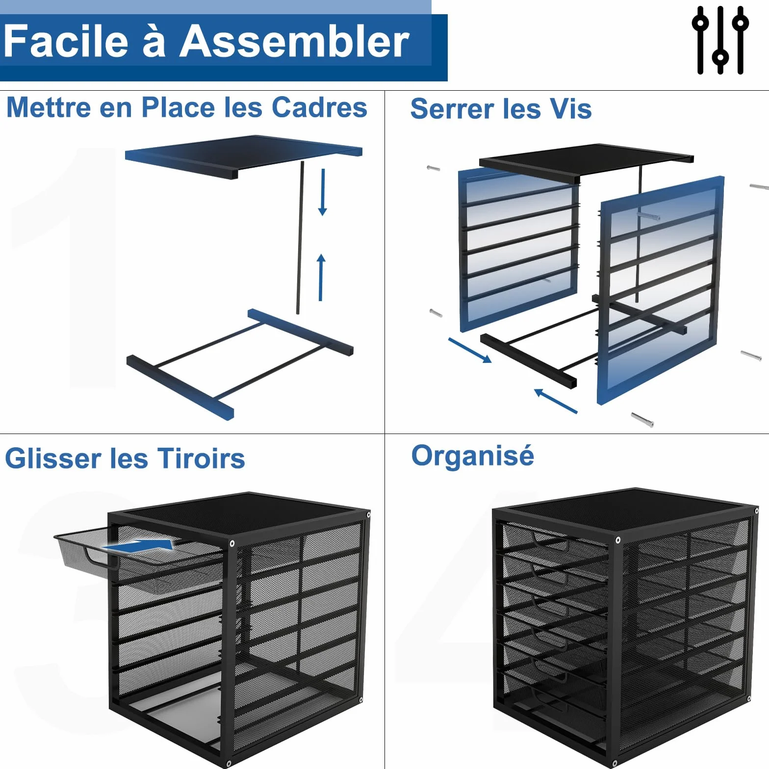 PUNCIA Bac à Courrier en Maille Métallique 6 Niveaux Organiseur de Bureau Multimédia Boîte de Rangement Noir