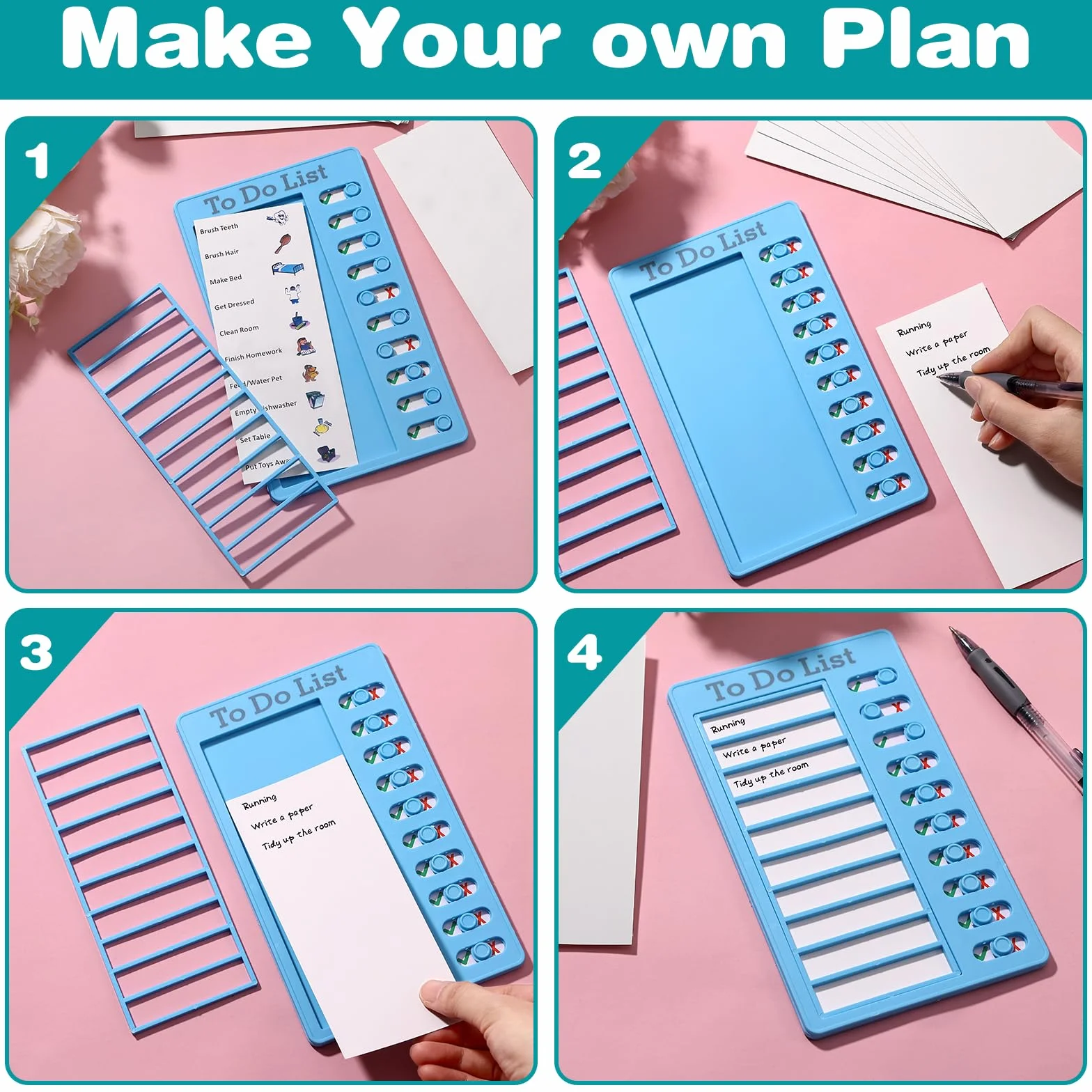 DESPOINA Lot de 4 Tableau Memo Checklist avec 20 Feuilles Papier Vierge Portable Planning Tache Menagere