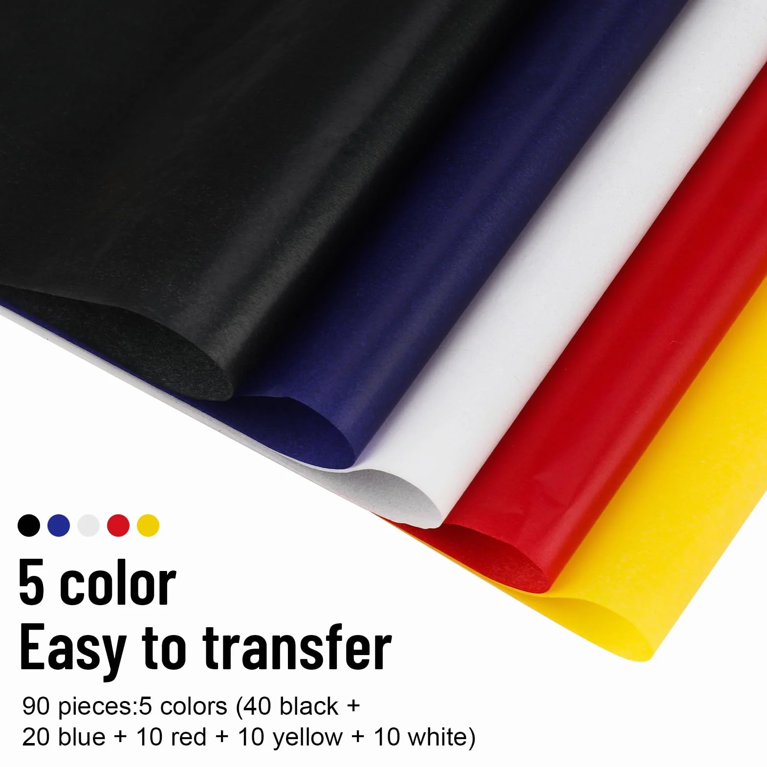 Lot de 90 feuilles papier transfert carbone multicolore A4 pour motifs couture bois toile
